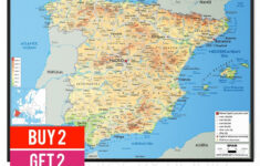 Map Of Spain Portugal Showing Major Citys And Towns Poster - A5 A4 regarding Map of Portugal and Spain with Major Cities