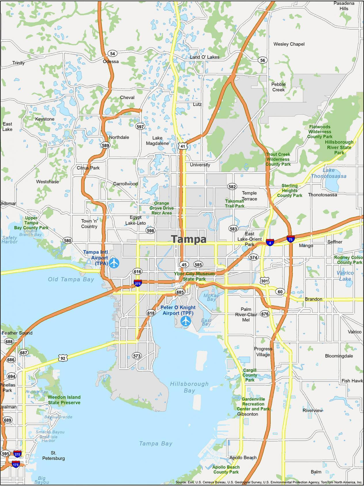 Map Of Tampa, Florida - Gis Geography in Printable Map of Tampa Bay Area