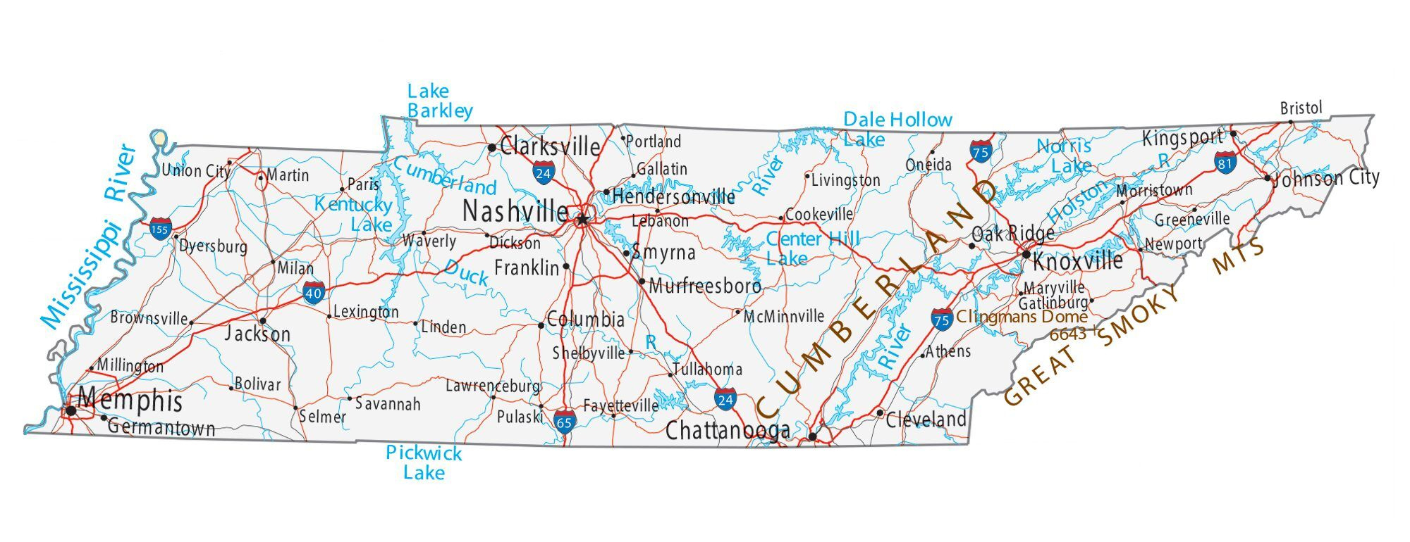 Map Of Tennessee - Cities And Roads - Gis Geography in Free Printable Map of Tennessee Counties and Cities