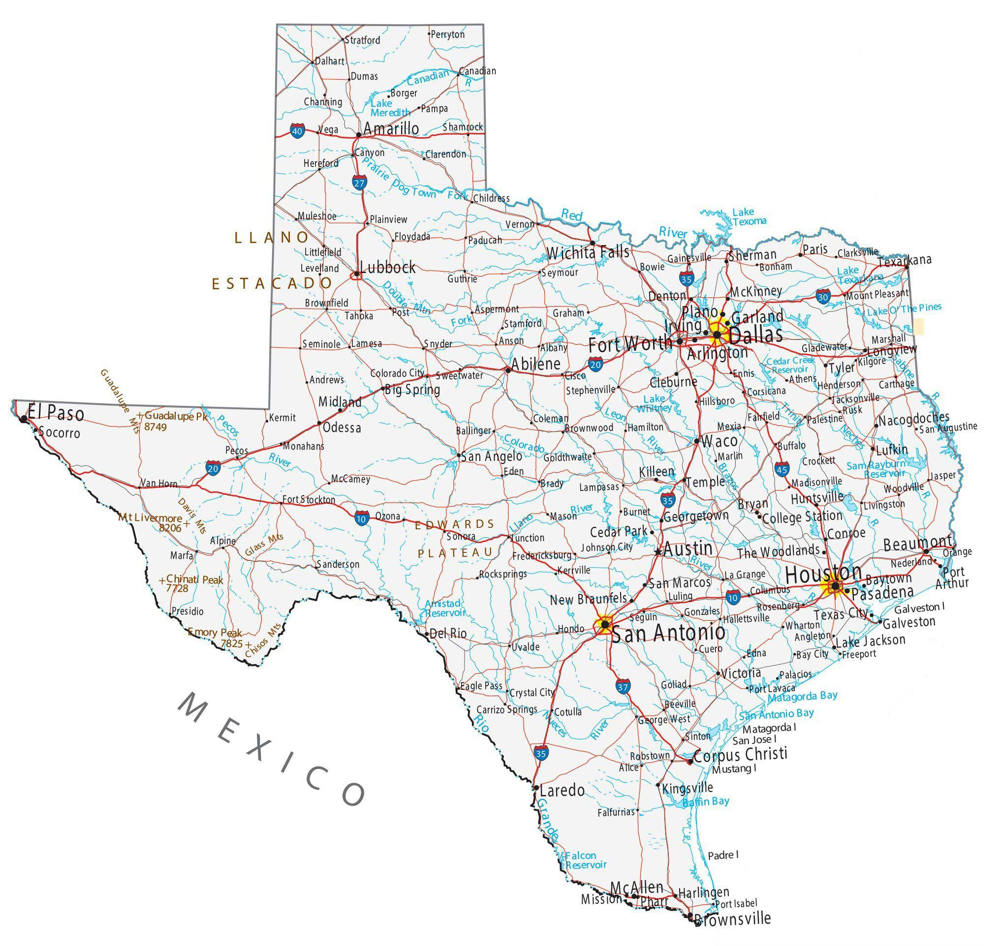 Map Of Texas - Cities And Roads - Gis Geography for Free Printable Texas Map With Cities
