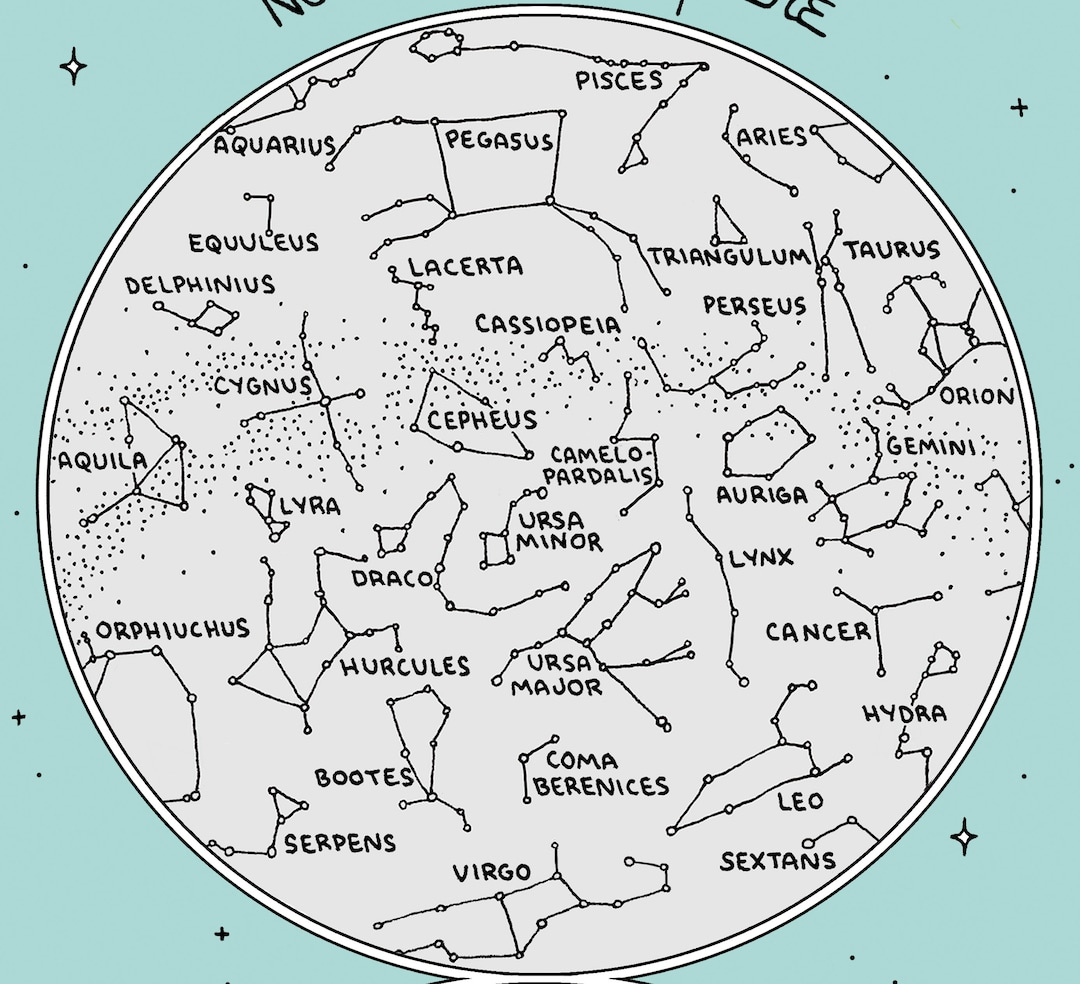 Map Of The Constellations | Star Chart | Hand-Drawn | Digital pertaining to Printable Northern Hemisphere Constellation Map