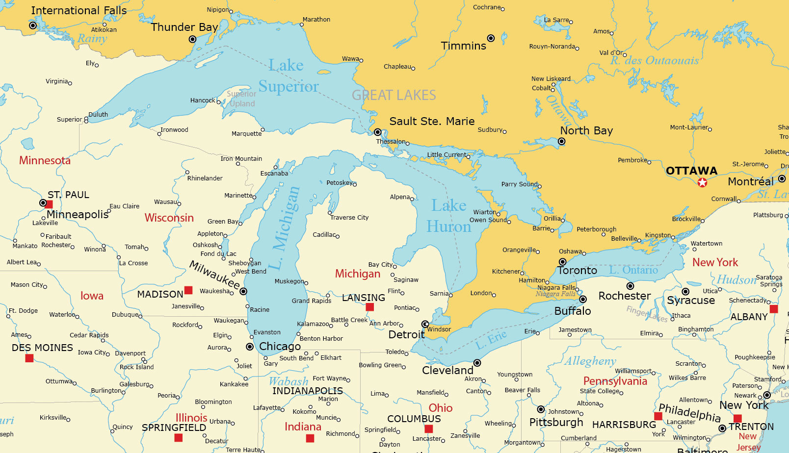 Map Of The Great Lakes Of North America - Gis Geography for Free Printable Map of the Great Lakes