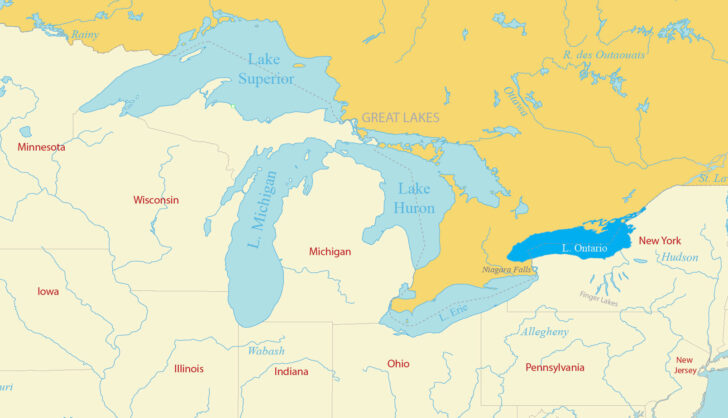 Free Printable Map of Great Lakes
