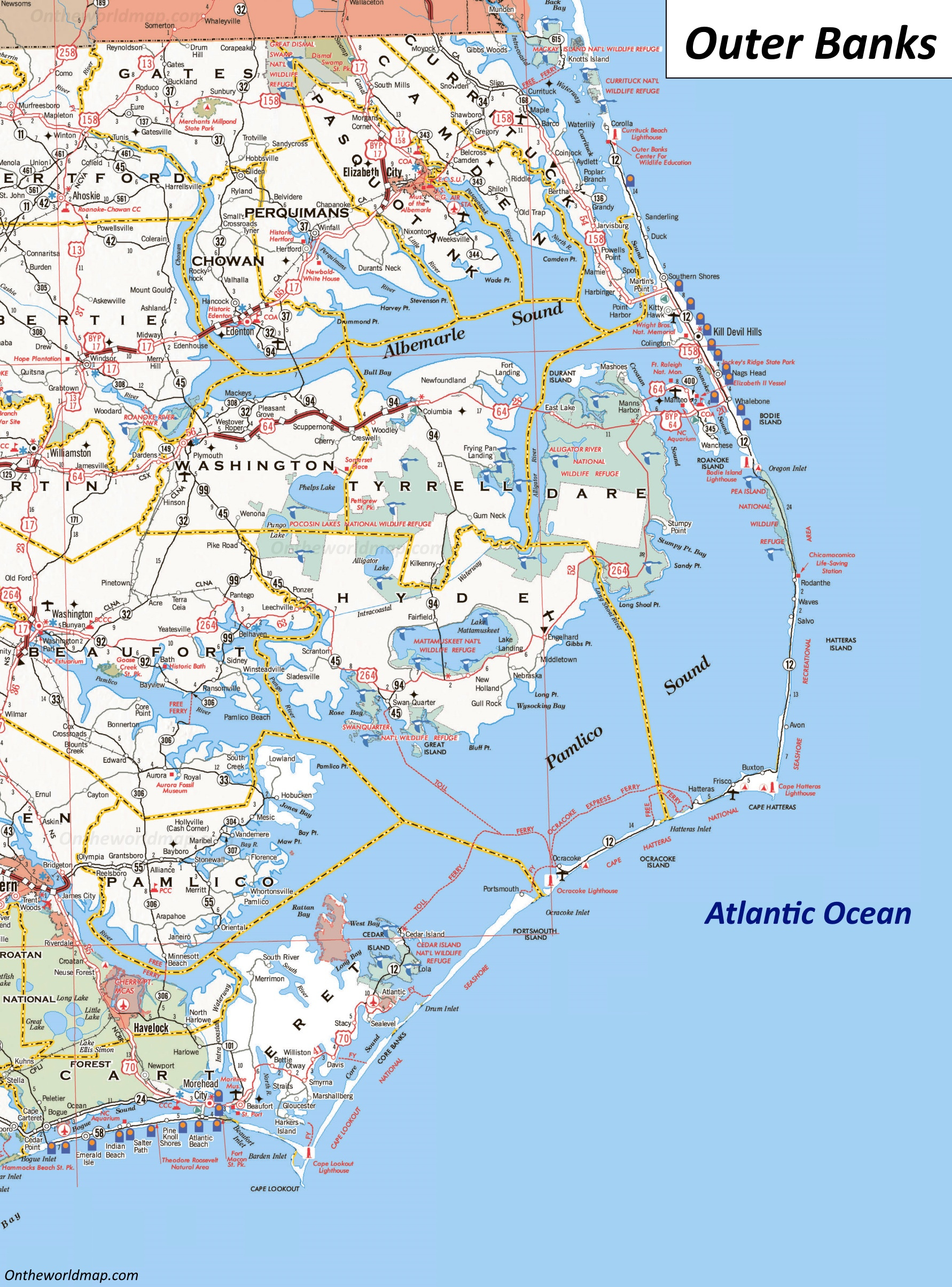 Map Of The Outer Banks | North Carolina, U.s. | List Of Islands for Outer Banks Nc Map Printable