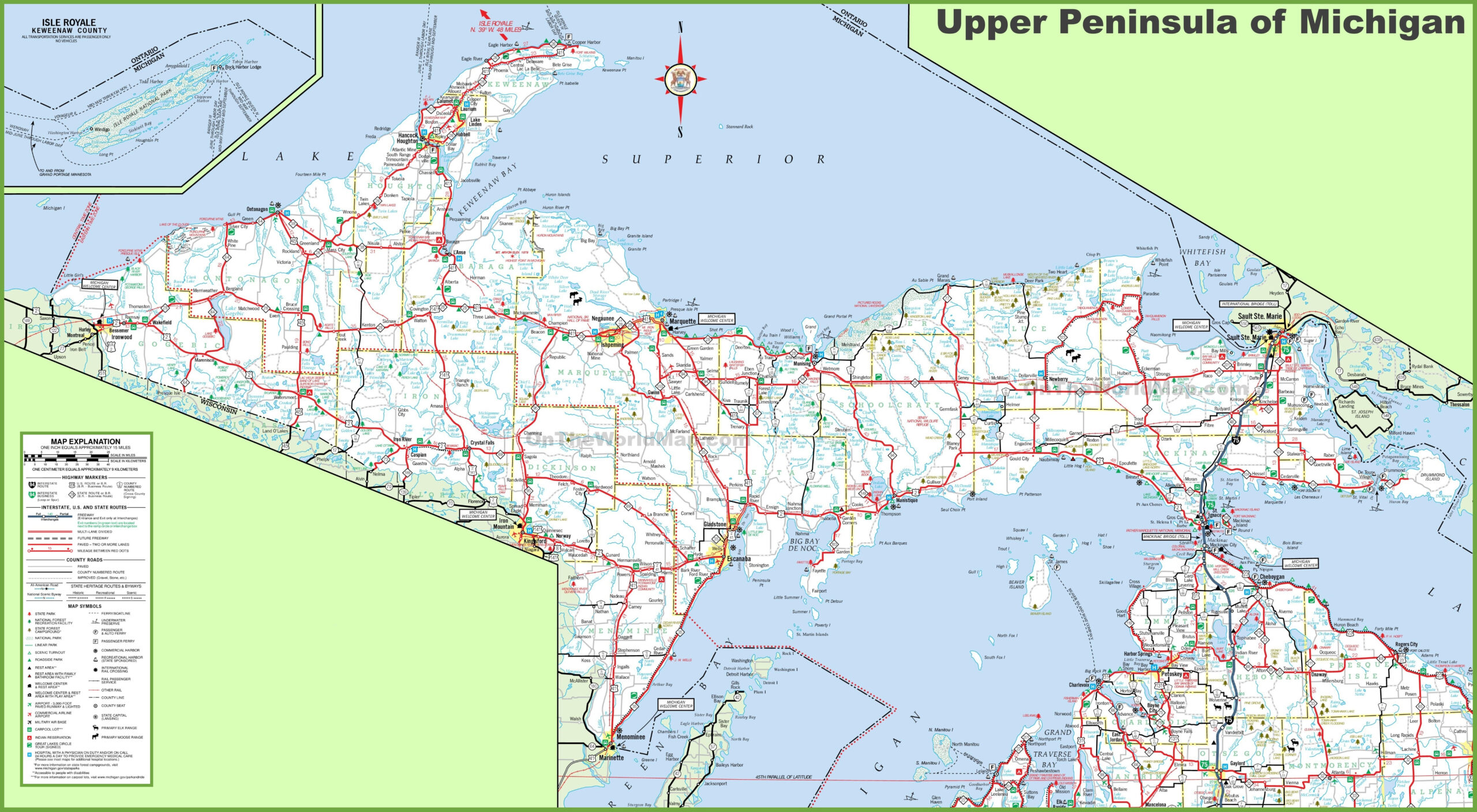 Map Of Upper Peninsula Of Michigan - Ontheworldmap with Printable Map of Upper Peninsula Michigan