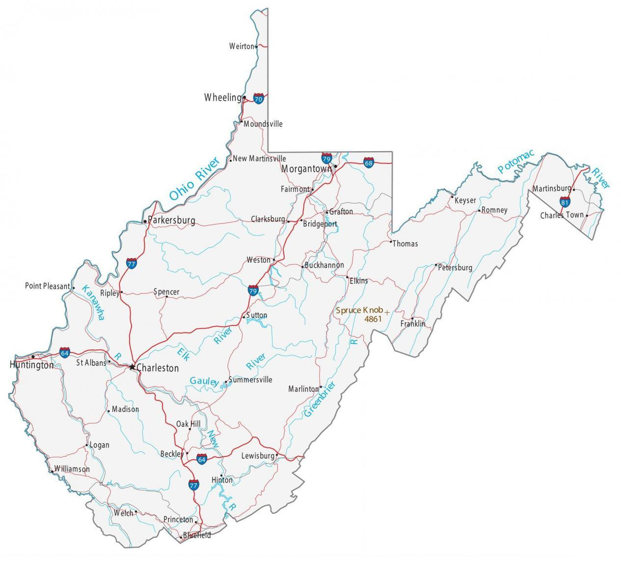 Map Of West Virginia - Cities And Roads - Gis Geography for Free Printable Map Of West Virginia