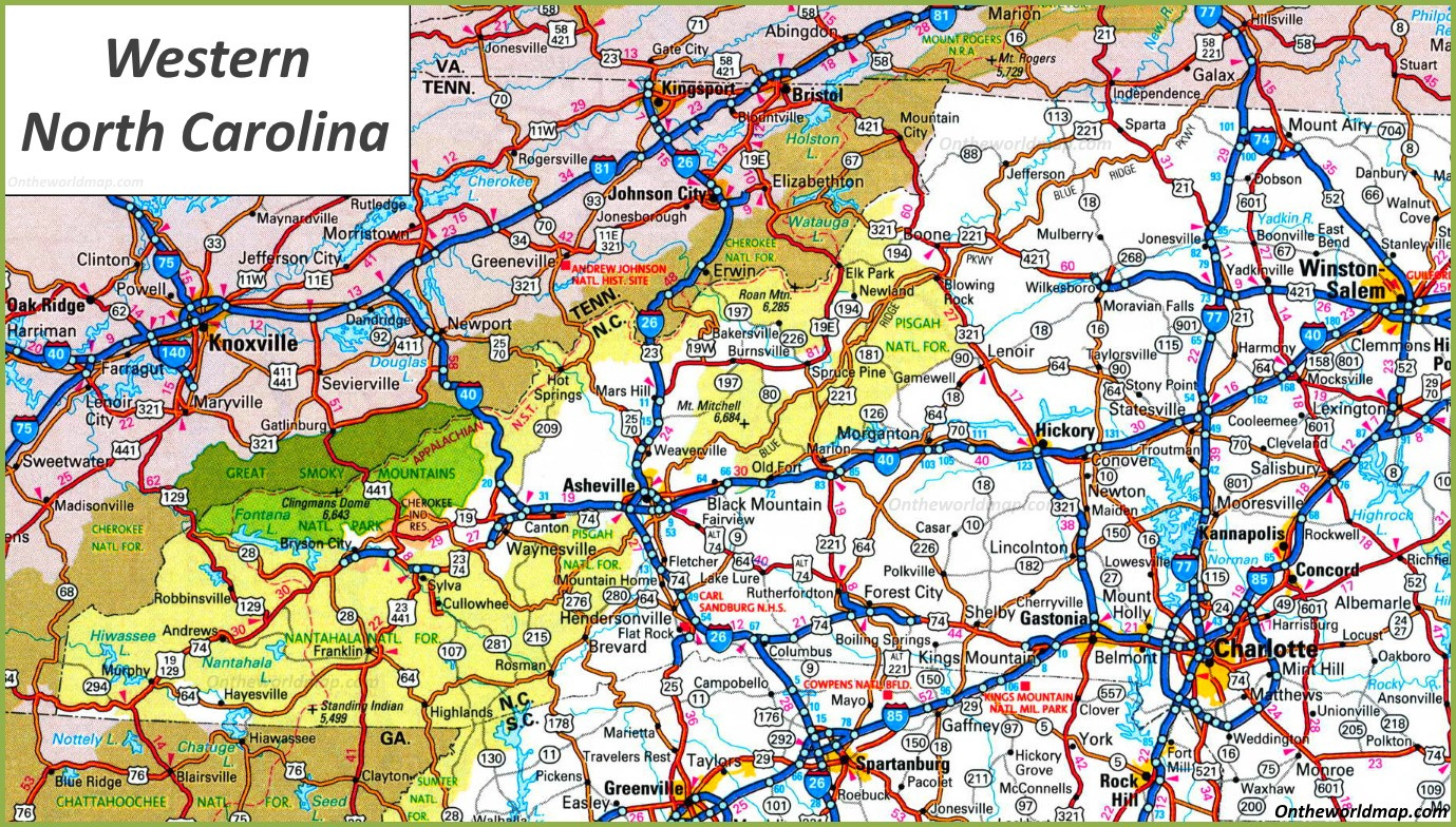 Map Of Western North Carolina - Ontheworldmap for Printable Map of Western North Carolina