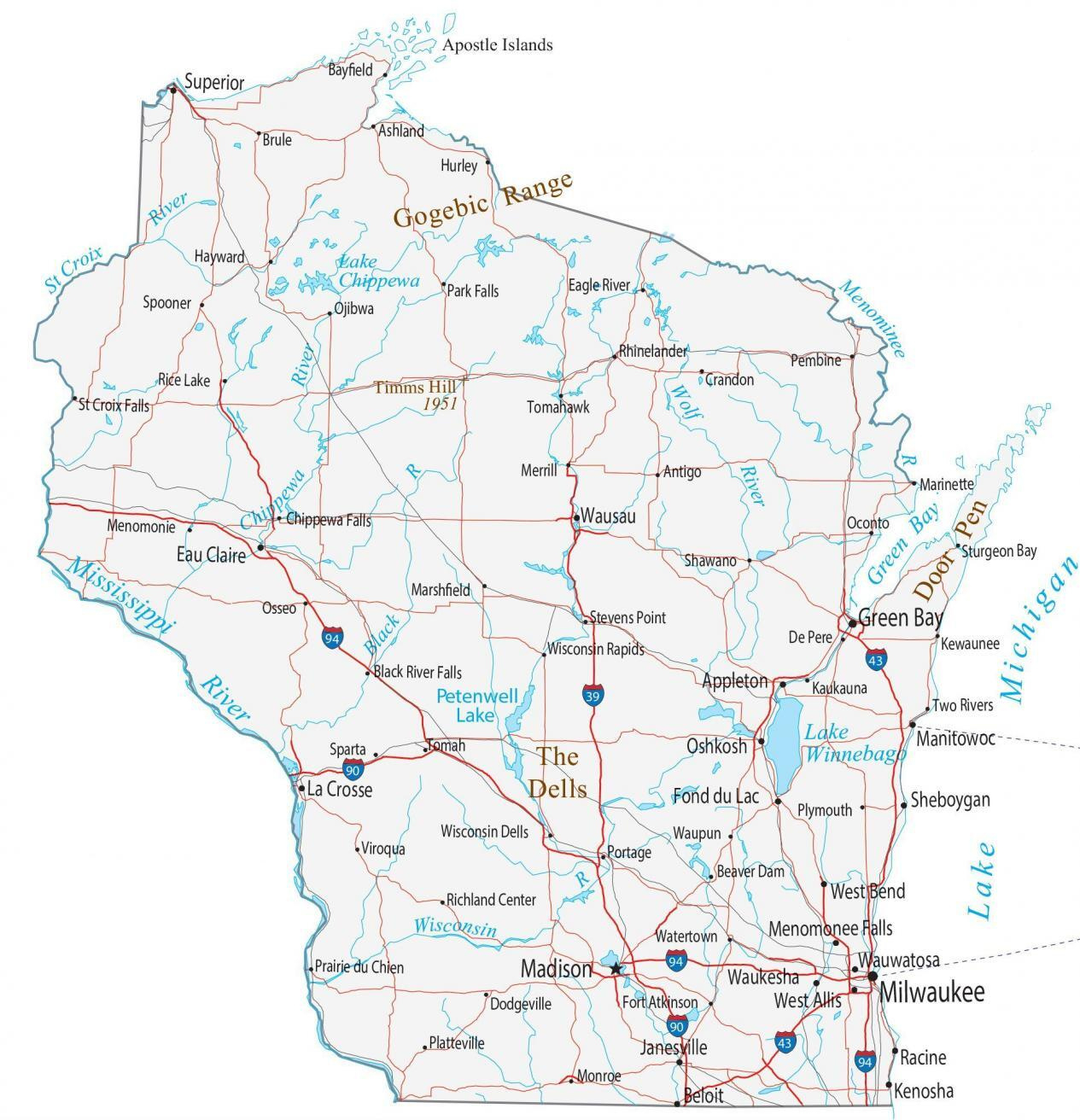 Map Of Wisconsin - Cities And Roads - Gis Geography regarding Map Of Northern Wisconsin