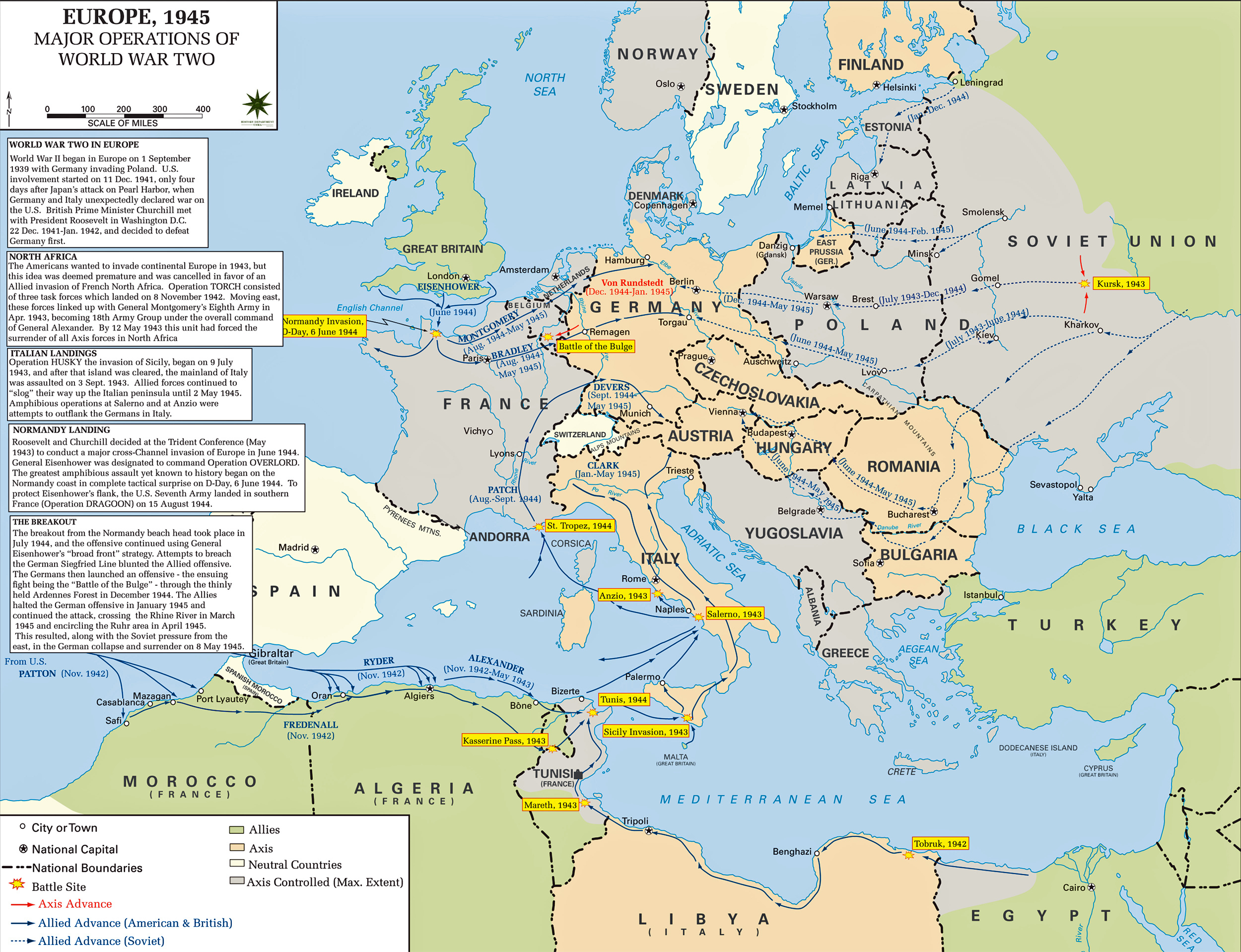 Map Of Wwii - Major Operations In Europe for Map Of Europe And Asia Ww2