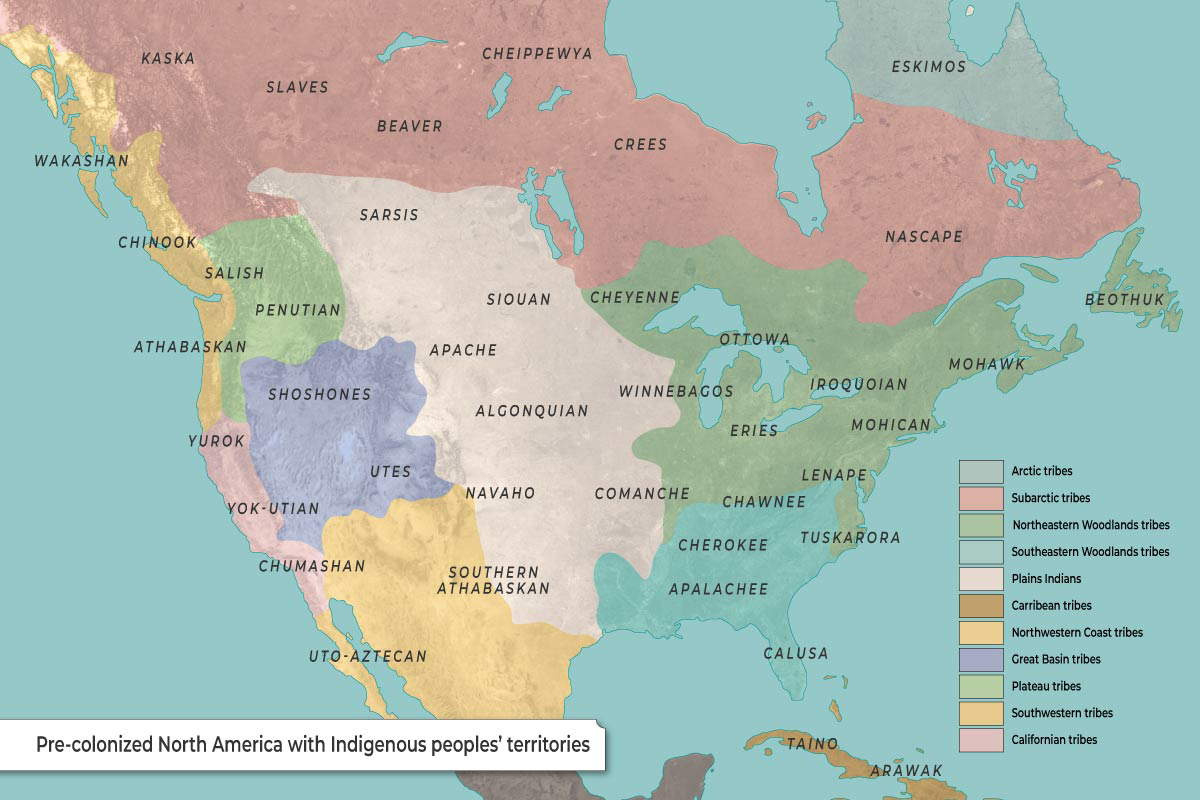 Map: Pre-Columbian North America With Indigenous Territories in Map of Native American Tribes North and South America