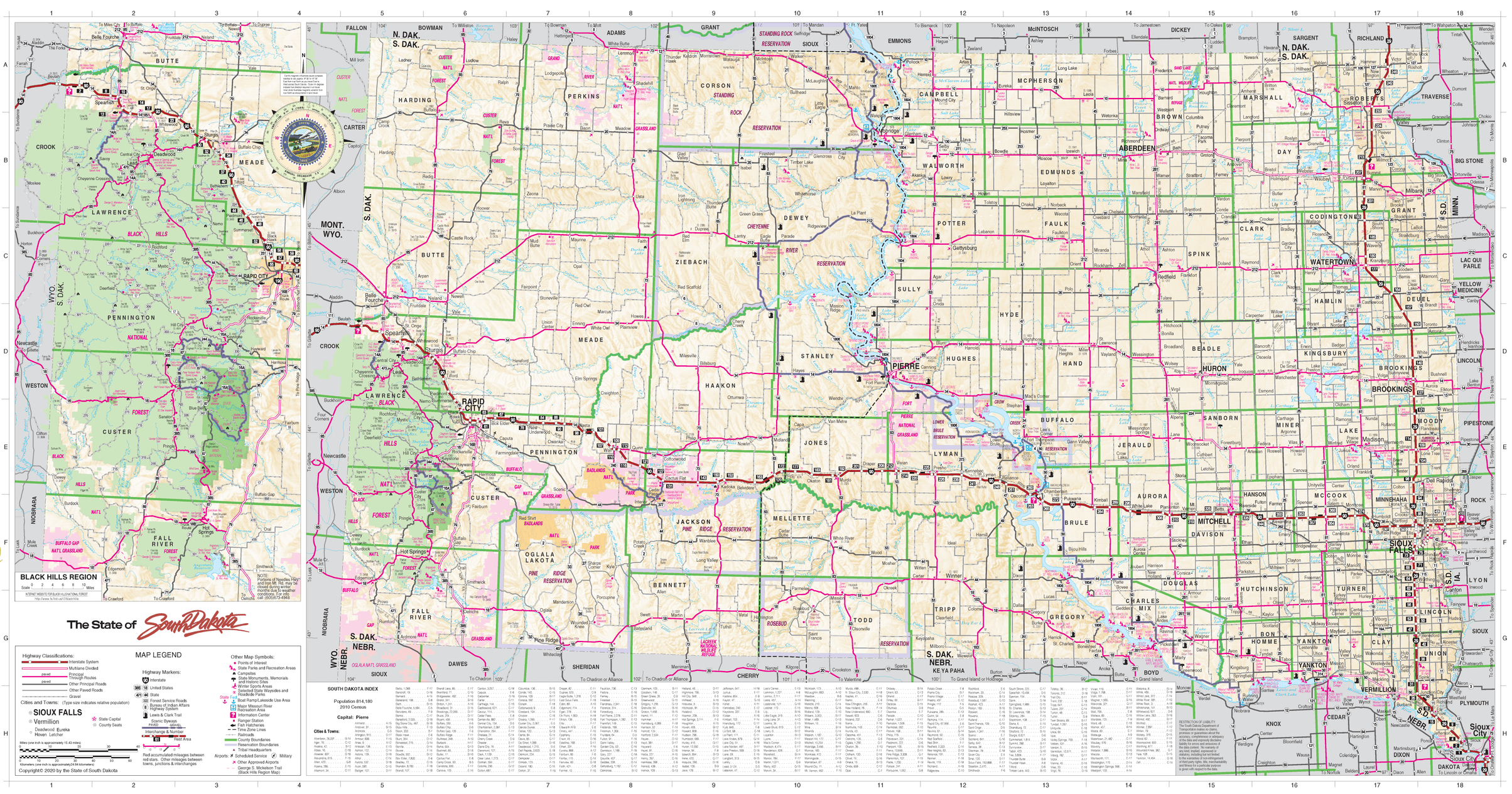 Maps inside Free Printable Map of South Dakota