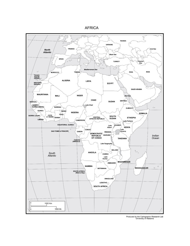 Black and White Map of Africa Printables