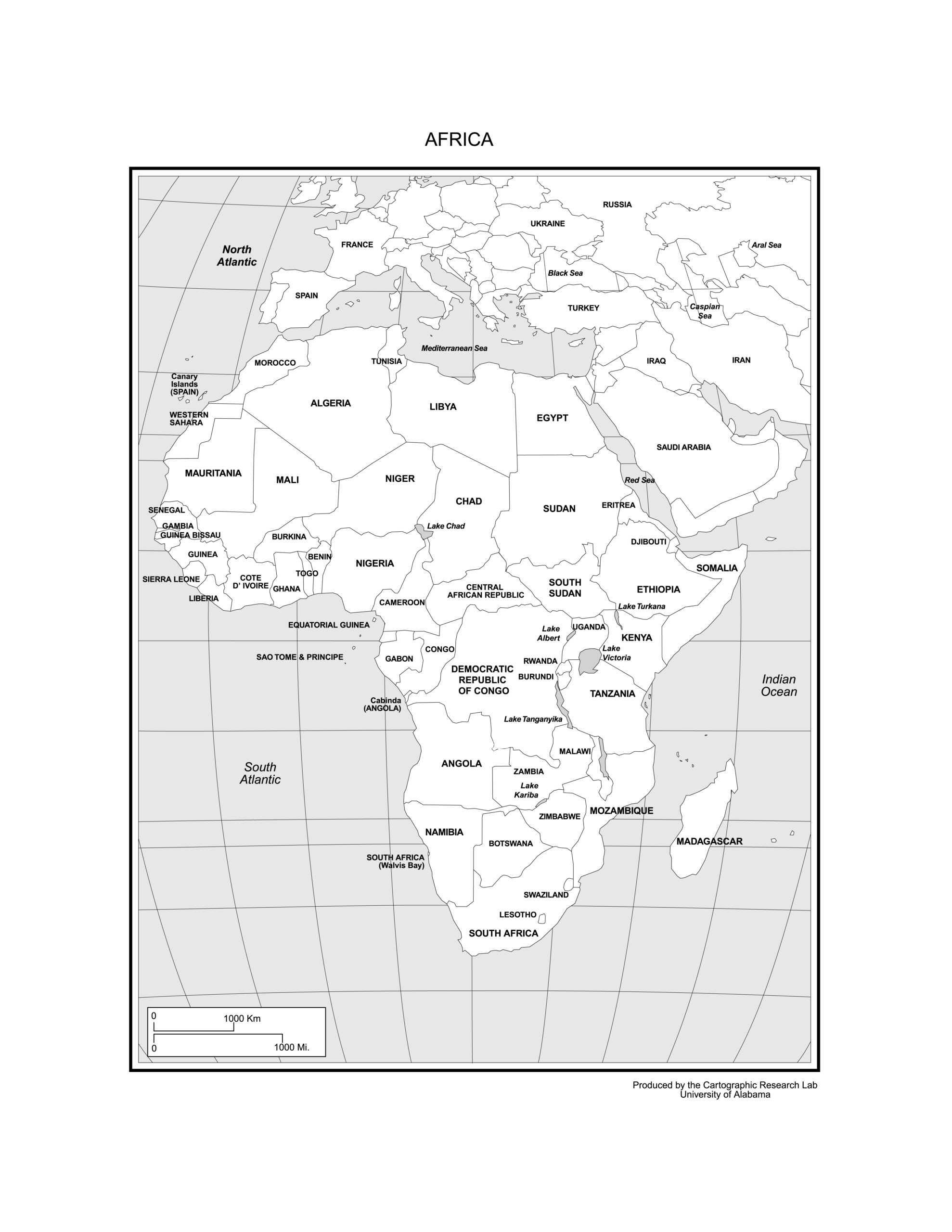Maps Of Africa inside Black and White Map of Africa Printables