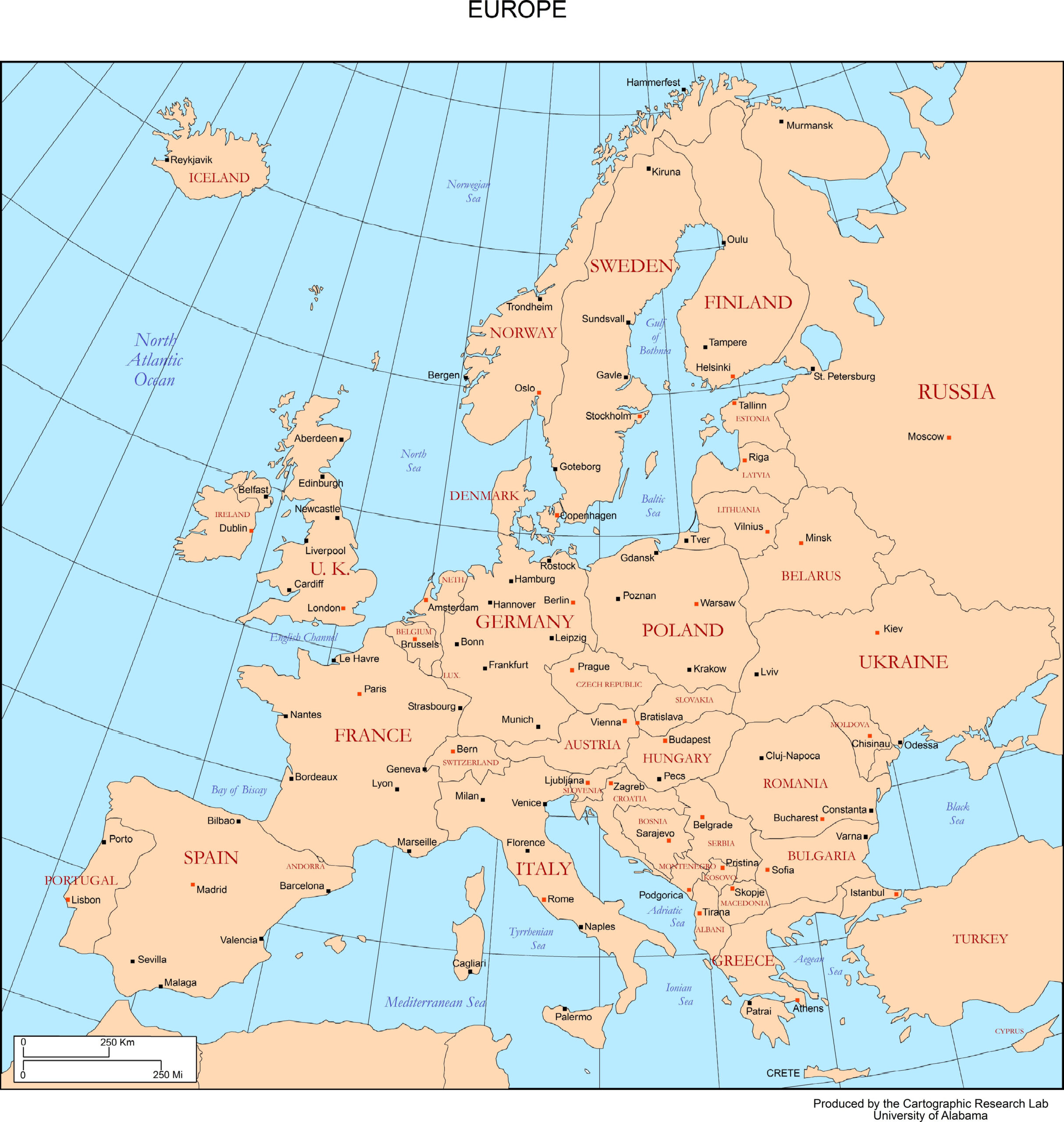 Maps Of Europe inside Free Printable Map Of Europe With Cities