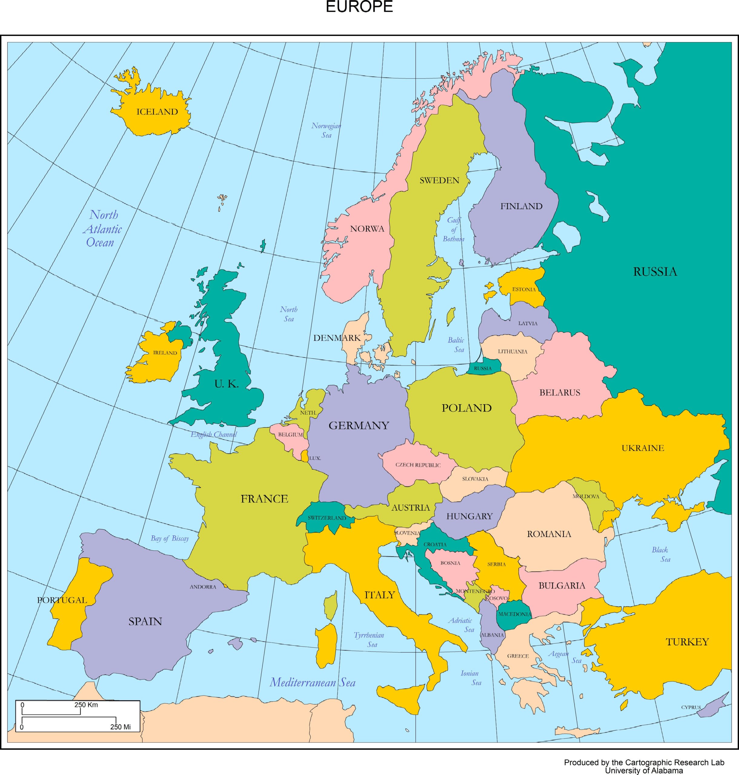 Maps Of Europe with regard to Free Printable Map of Europe with Countries