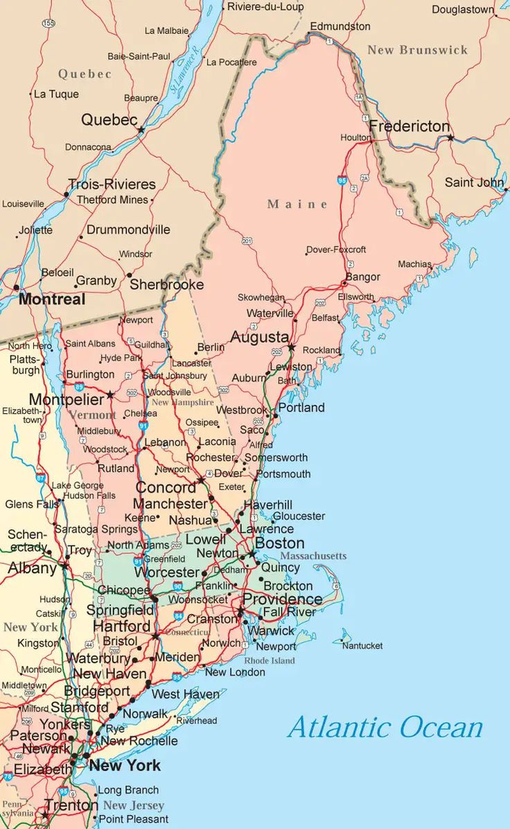 Maps Of The New England States with Free Printable Map of New England States