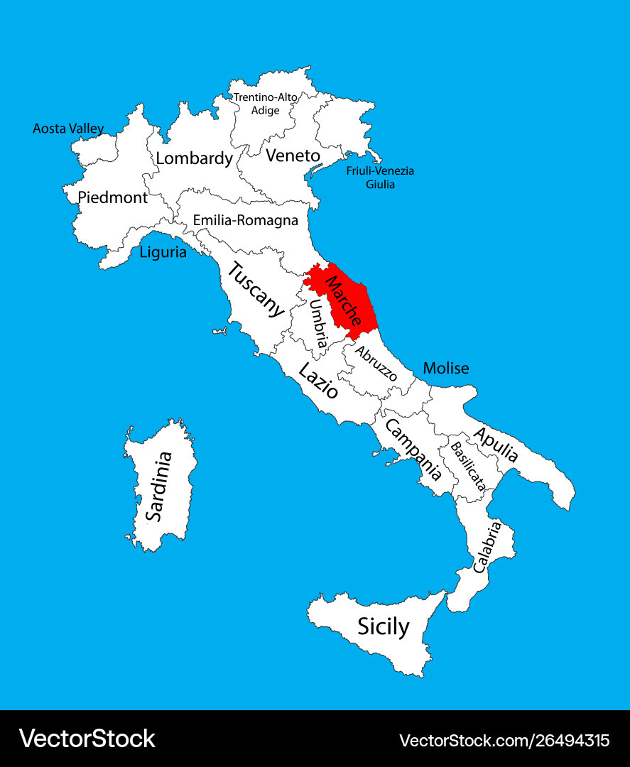 Marche Italy Province Map Silhouette Royalty Free Vector inside Map of Italy Marche Region