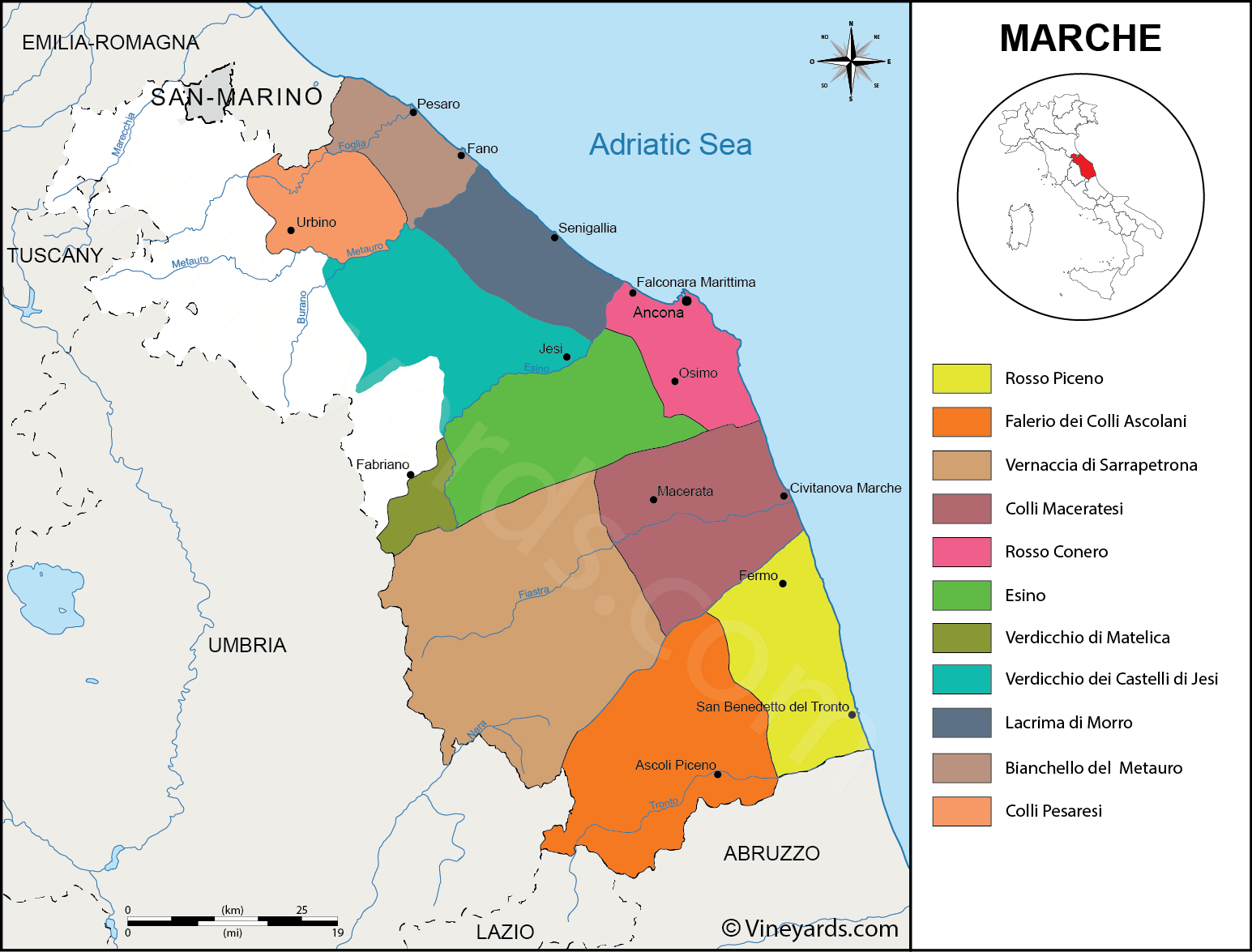 Marches Map Of Vineyards Wine Regions within Map of Italy Marche Region
