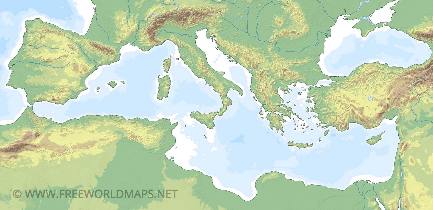 Mediterranean Map in Printable Blank Map of Mediterranean