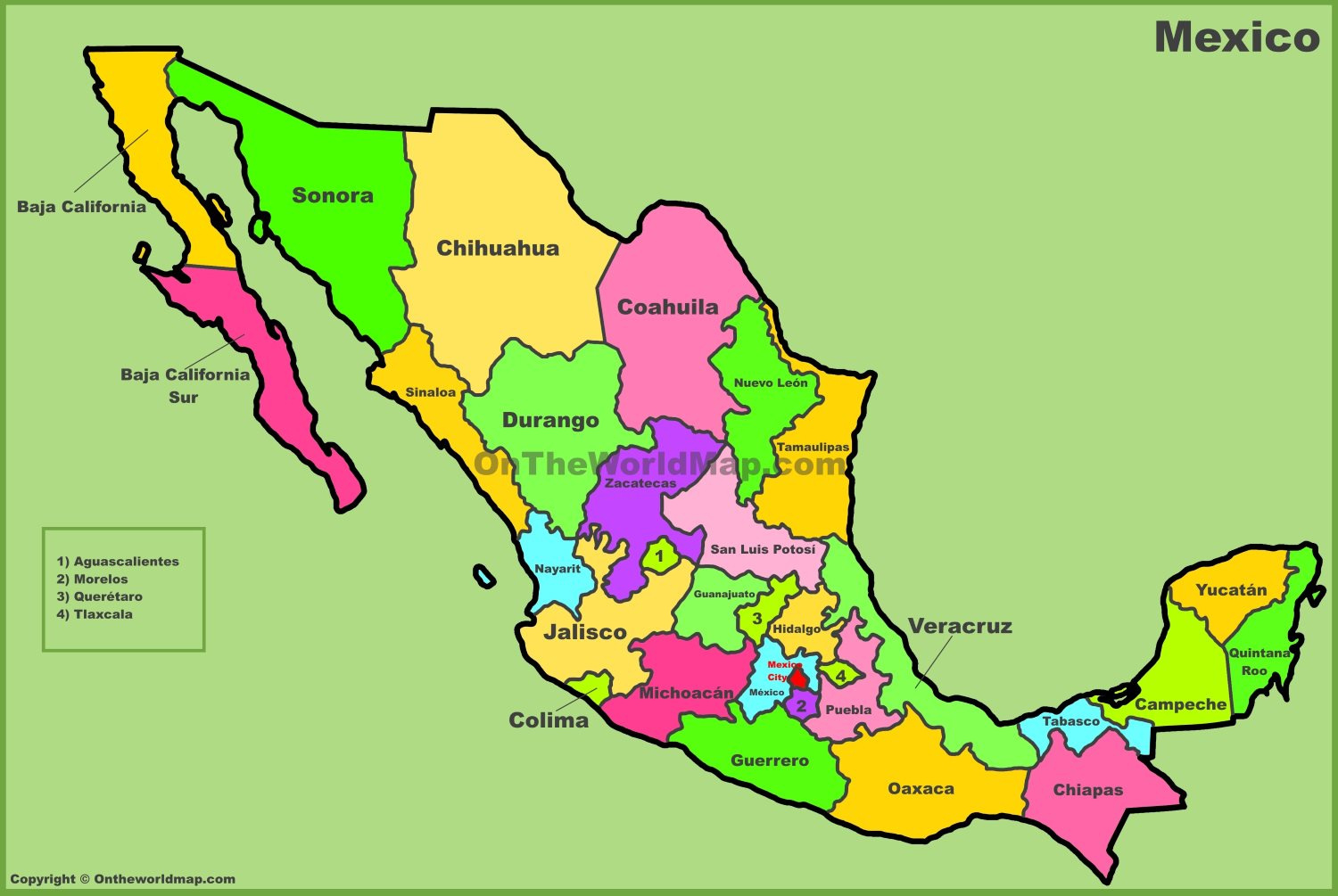 Mexico States Map - List Of States Of Mexico - Ontheworldmap with Free Printable Map Of Mexico With States