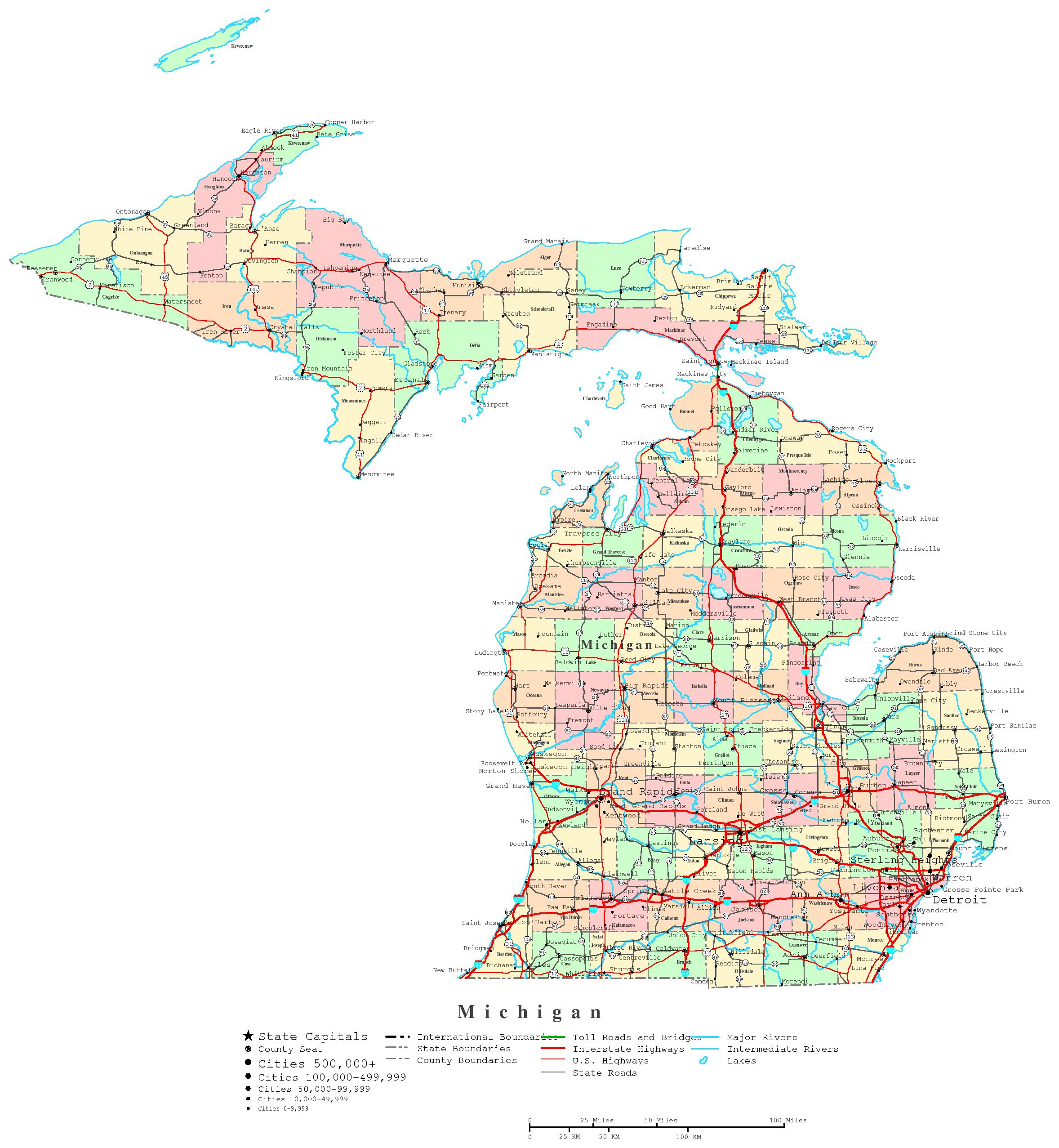 Michigan Printable Map throughout Printable Map Of Upper Peninsula Michigan
