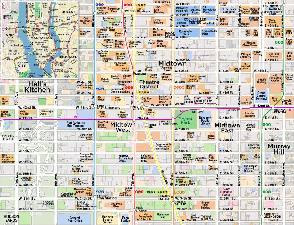 Midtown Manhattan/Times Square Map | Red Paw Technologies regarding Free Printable Map of Times Square