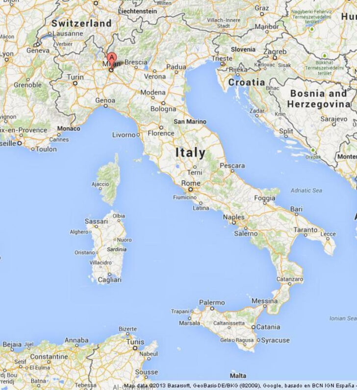 Milan on A Map of Italy