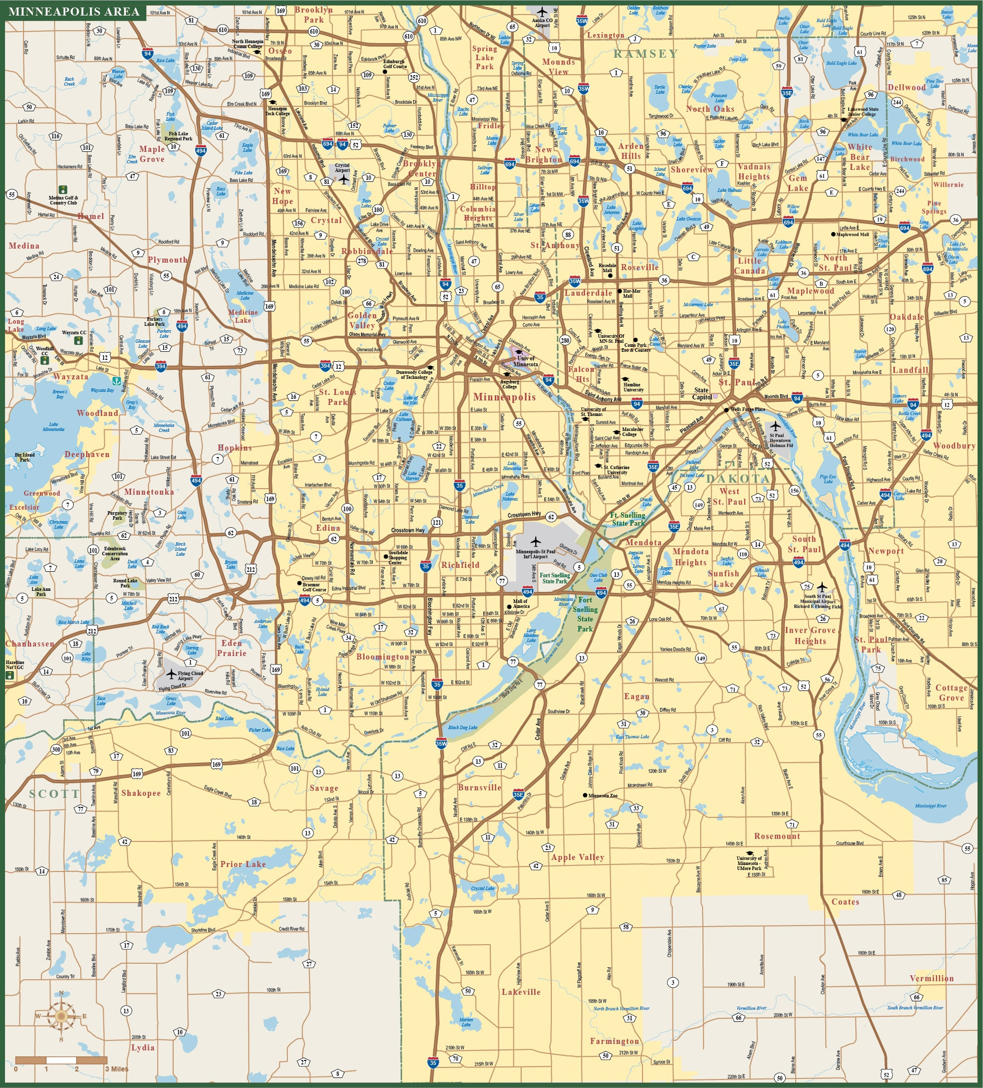 Minneapolis &amp;amp; St Paul Metro Map | Digital| Creative Force within Printable Map Of Twin Cities Metro Area
