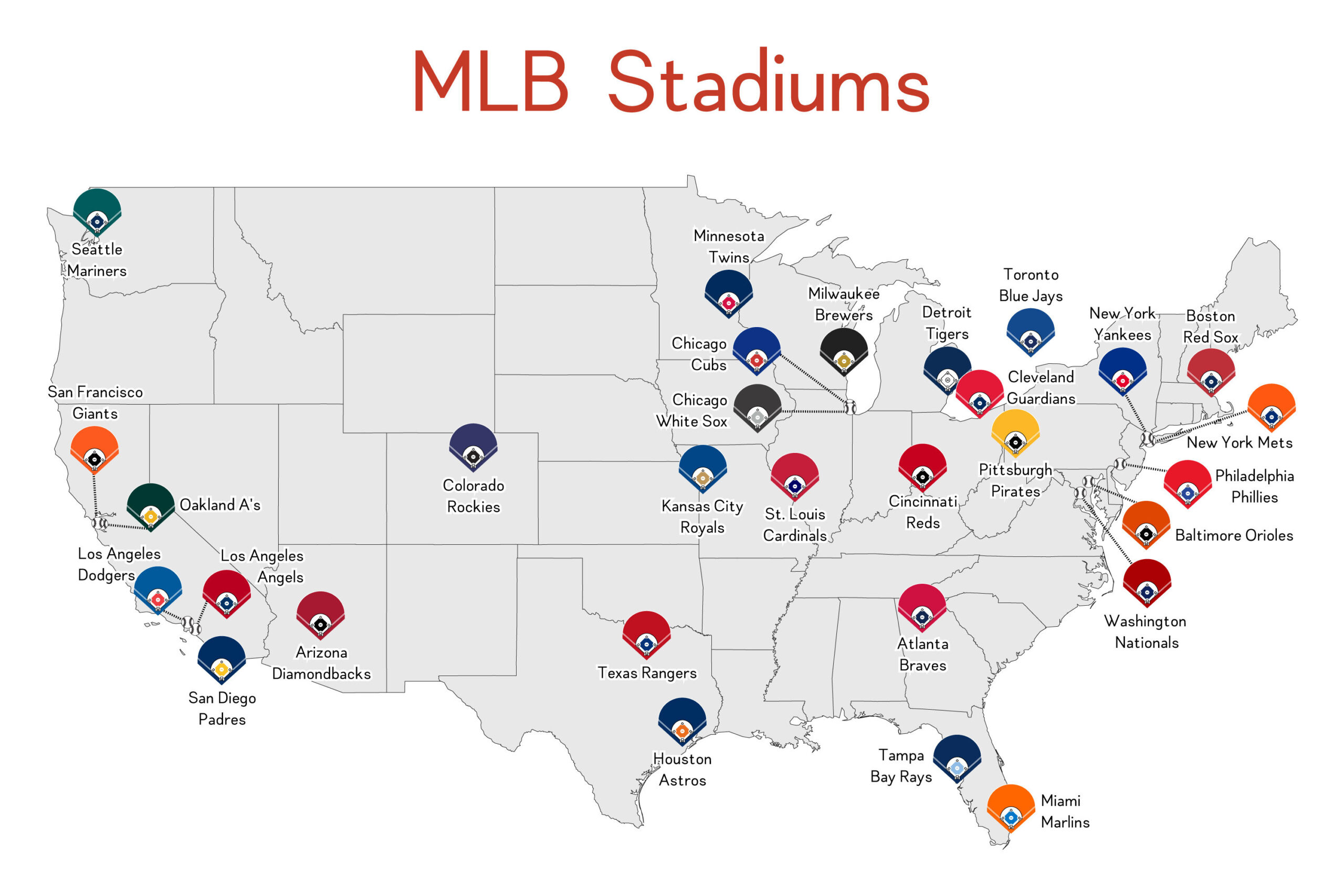 Mlb Stadiums Map Art Print: Baseball Fan Gift - Etsy in Free Printable Map Of Mlb Stadiums