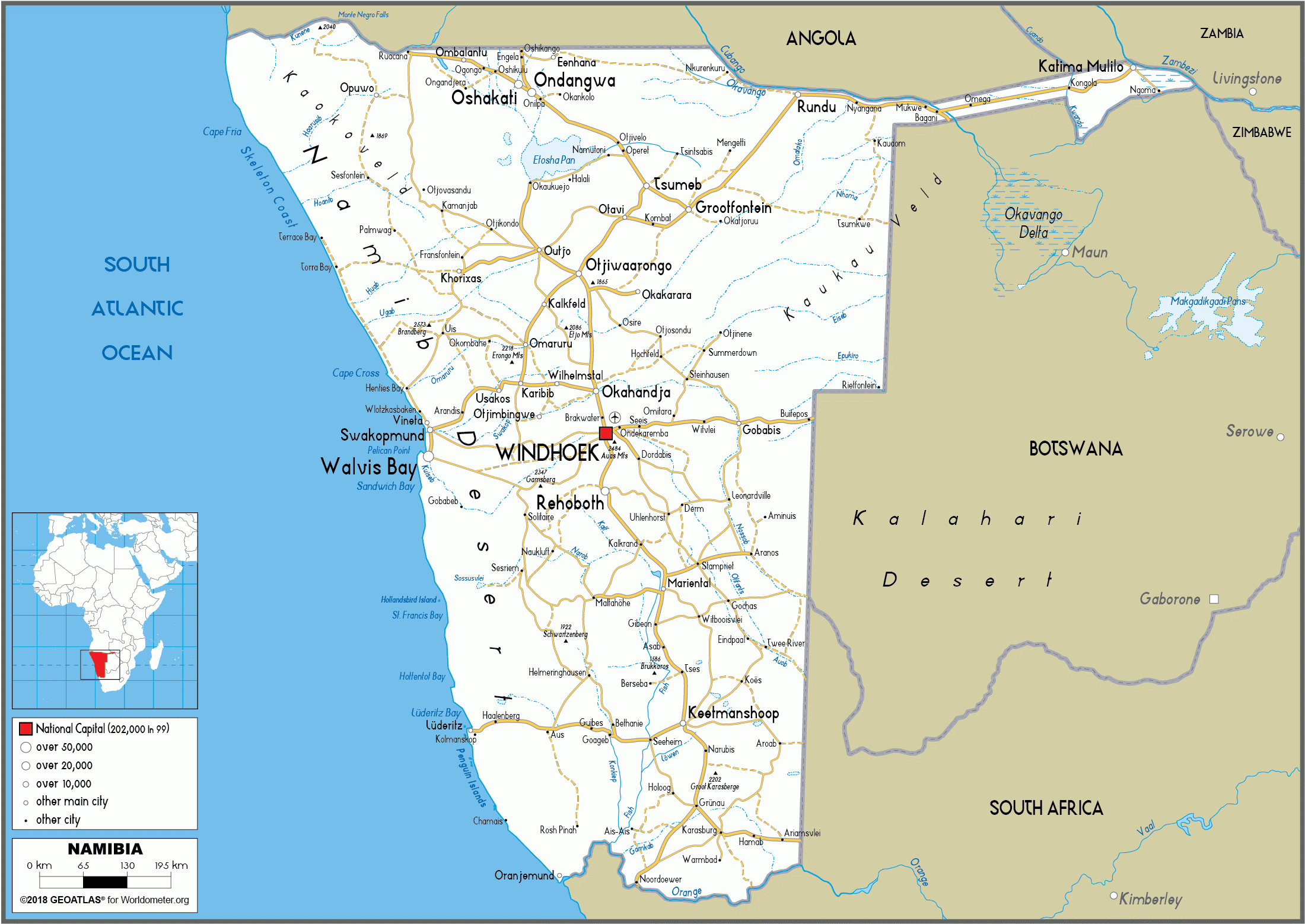 Namibia Map (Road) - Worldometer inside Namibia Road Map Download