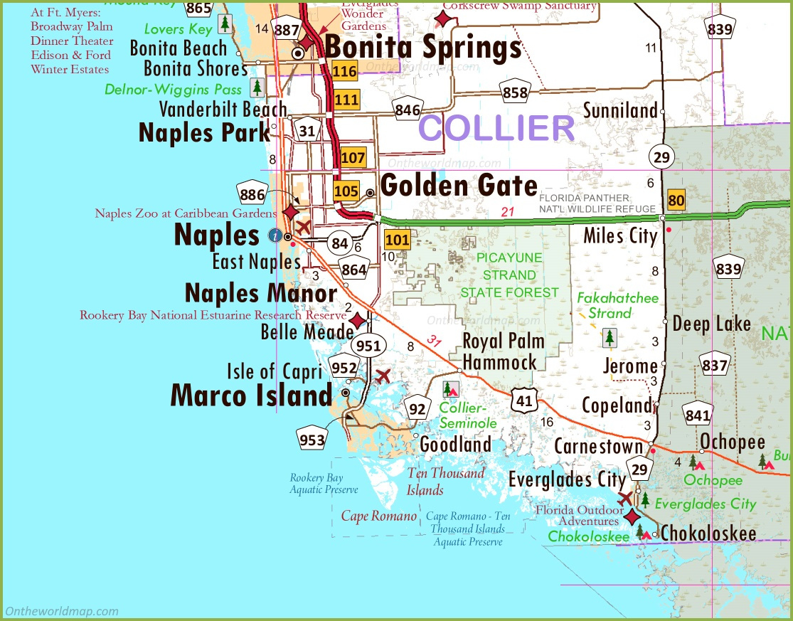Naples Area Road Map (Florida) - Ontheworldmap pertaining to Printable Map Of Naples Florida