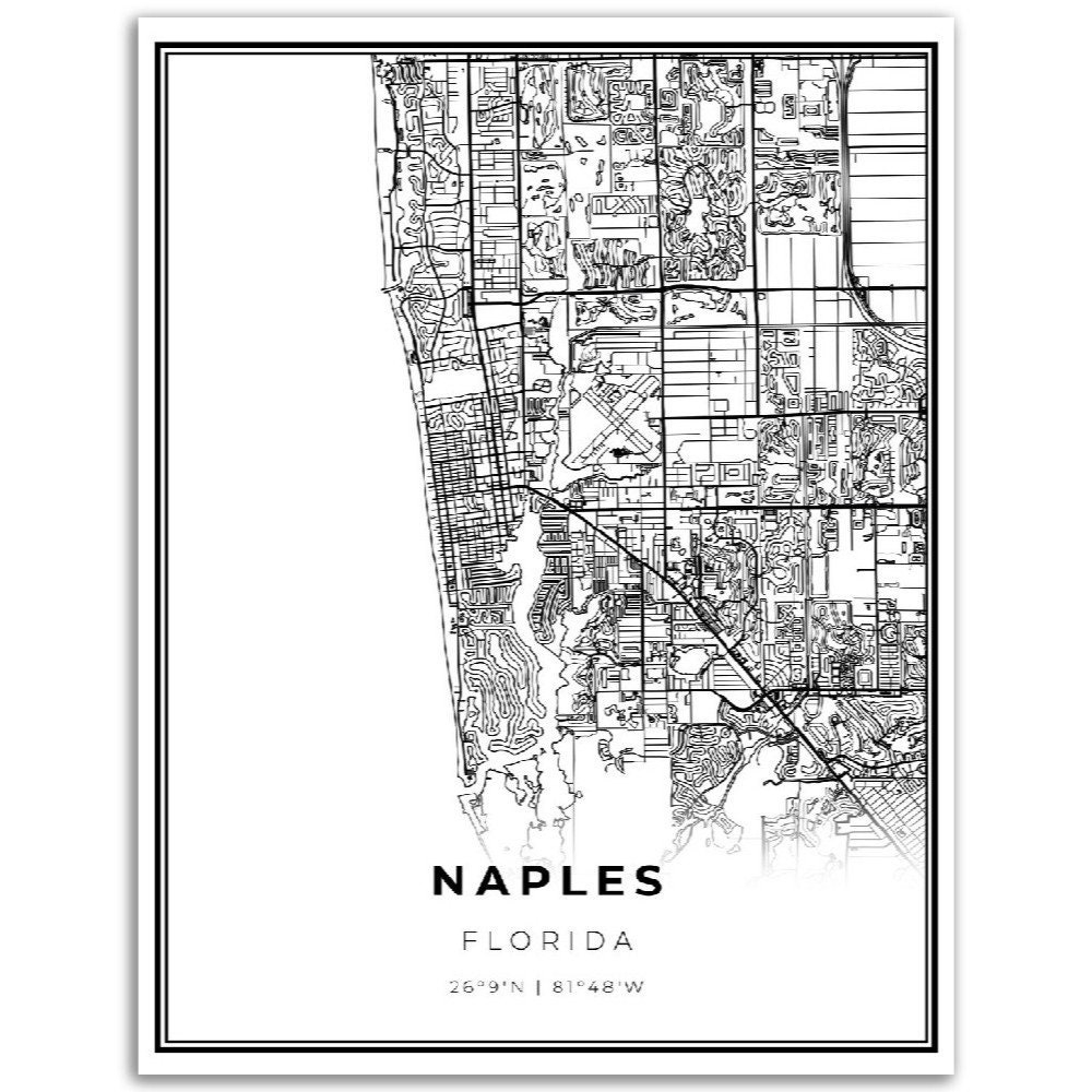 Naples Map Print, Florida Fl Usa Map Art Poster, Collier County within Printable Map of Naples Florida