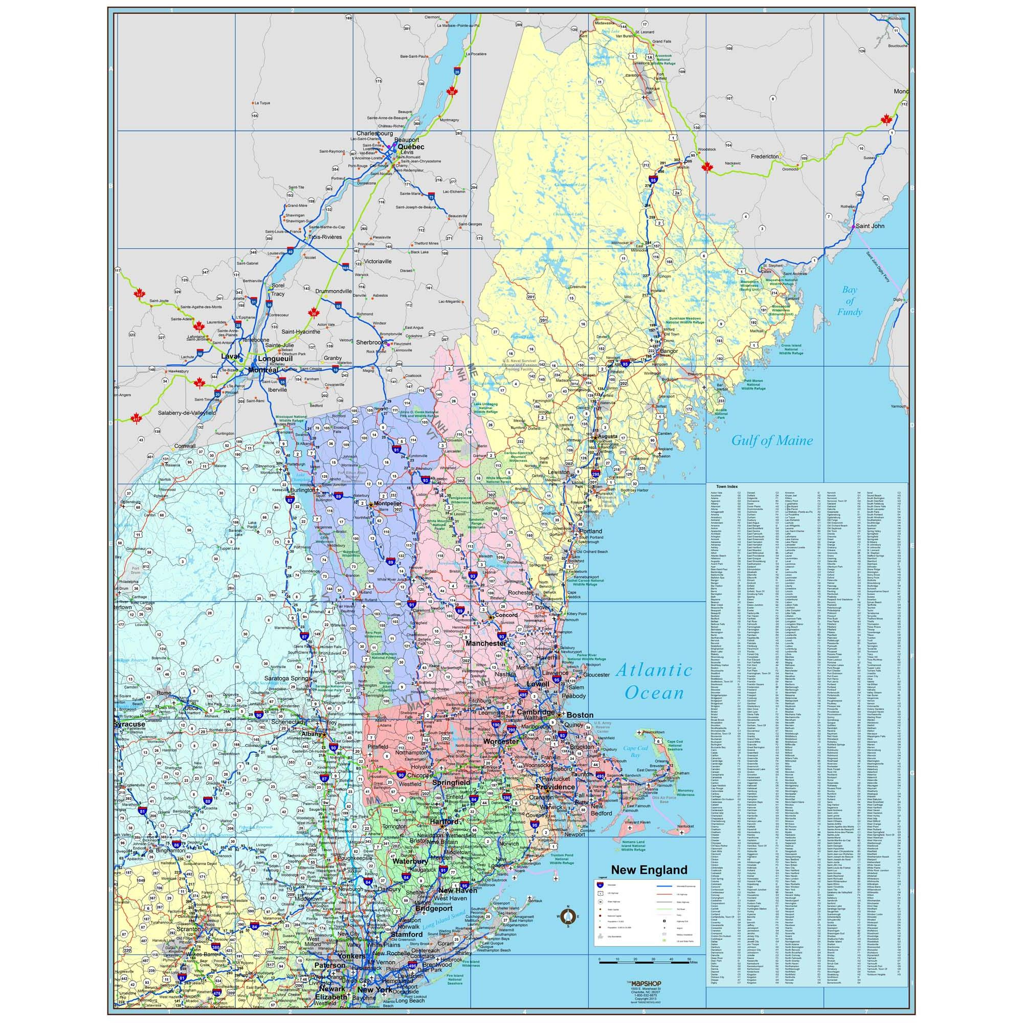 New England Regional Wall Map With Multi-Color Statesmapshop throughout New England Road Map Printable