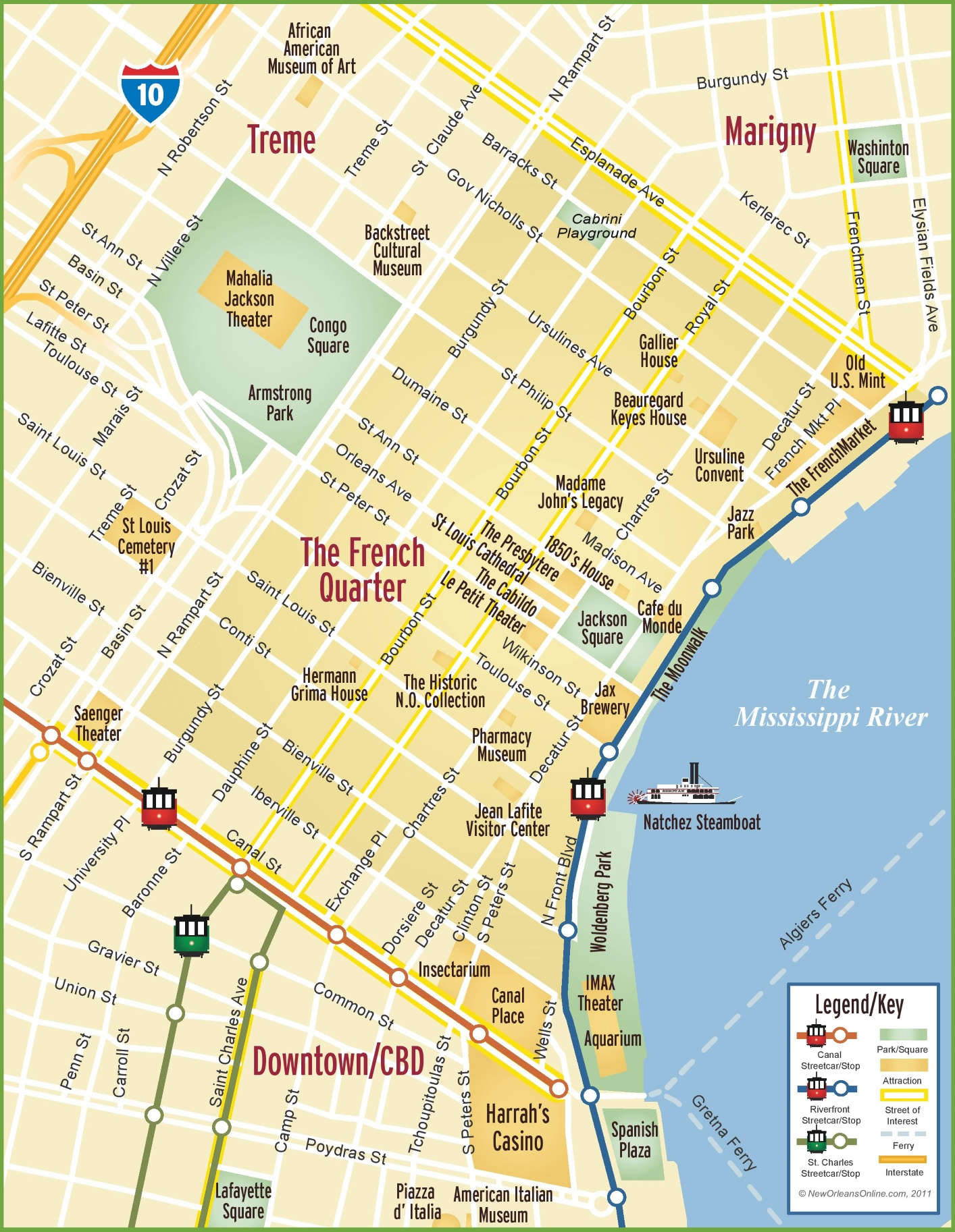 New Orleans French Quarter Map - Ontheworldmap within Printable Map of French Quarter New Orleans