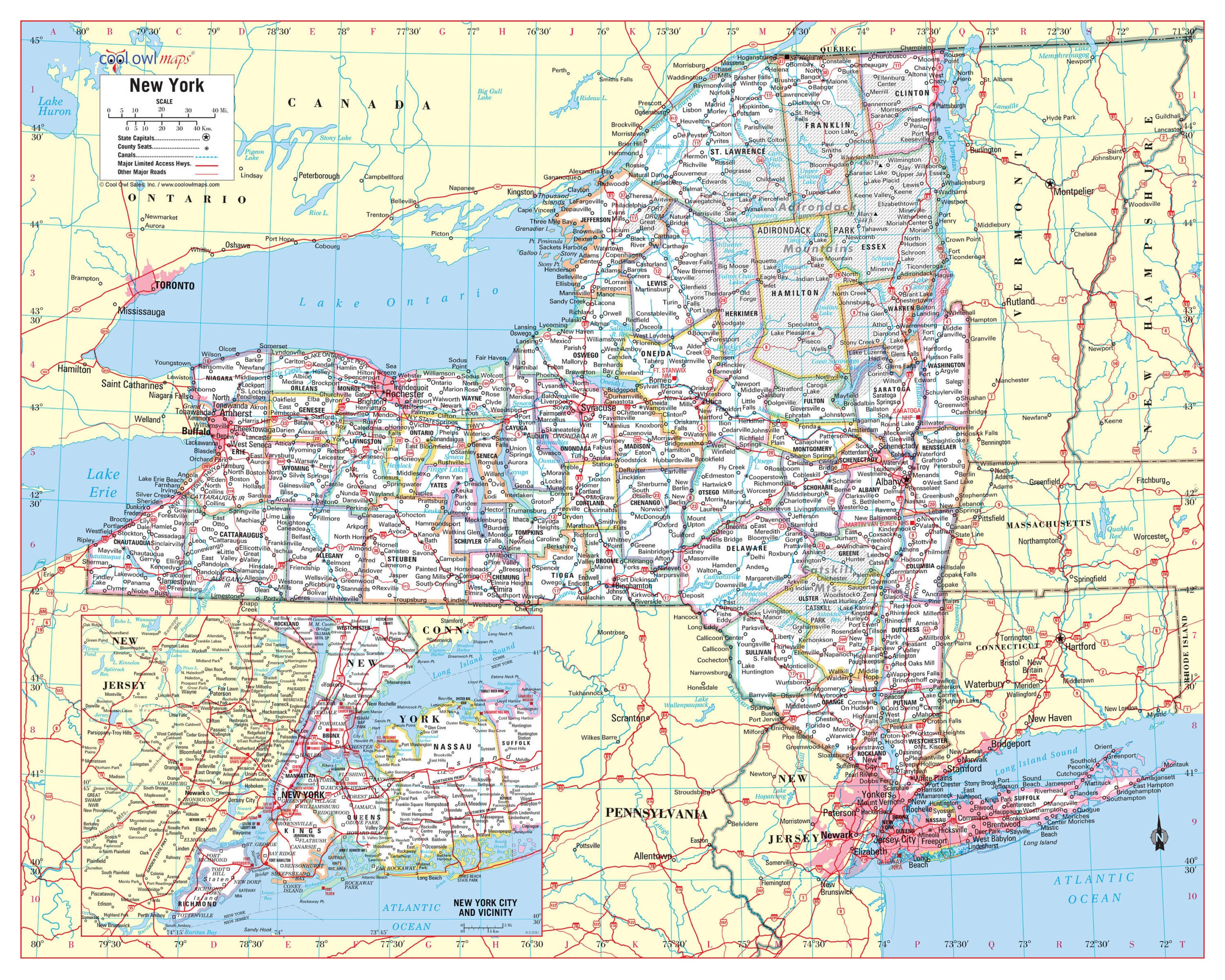 New York State Wall Map Large Print Poster - 24&amp;quot;Wx30&amp;quot;H - Etsy pertaining to Printable Map of New York State with Cities