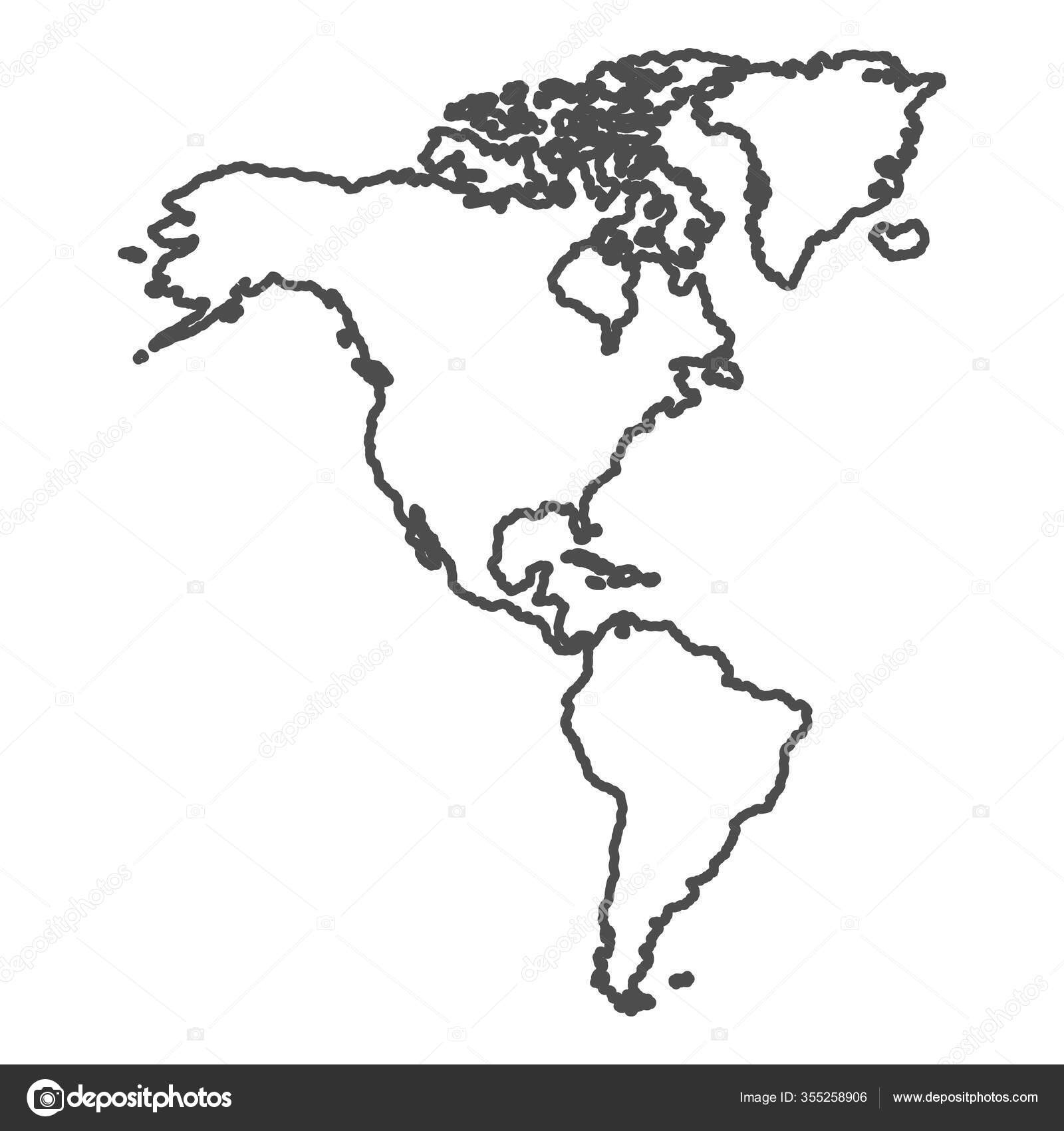 Nord Und Südamerika Umreißen Die Weltkarte Vektorillustration Weiß throughout Blank North and South America Map
