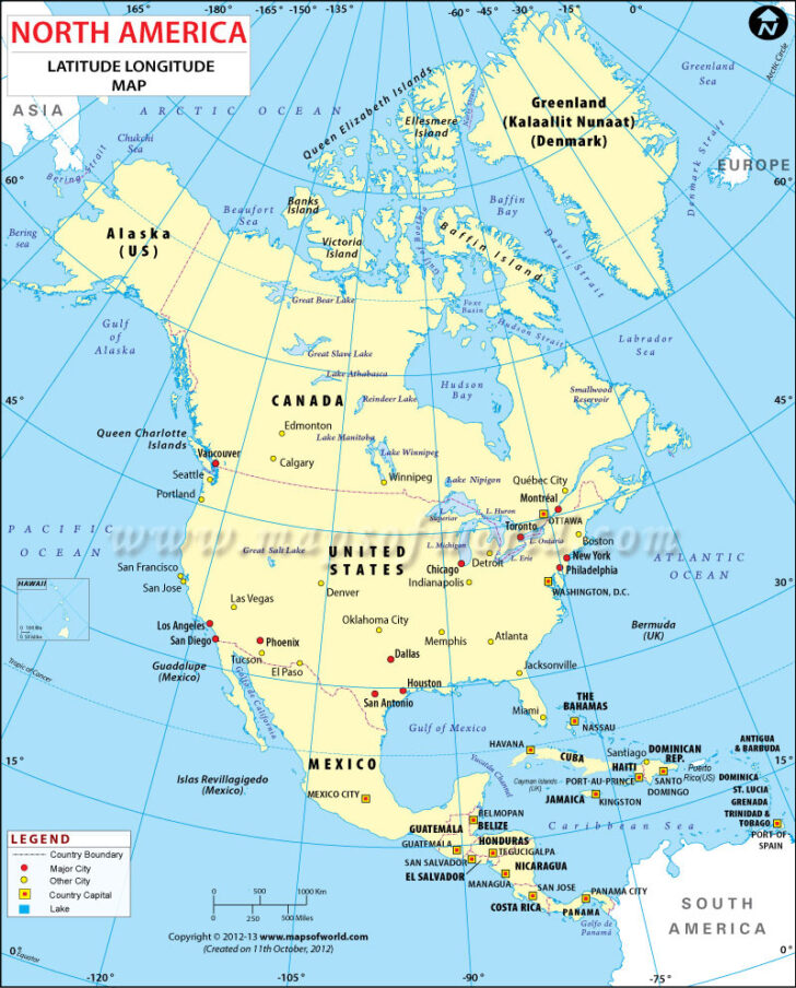 Map of Western Hemisphere with Latitude and Longitude