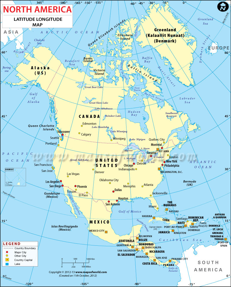 North America Latitude And Longitude Map - Geographic Coordinates intended for Map Of Western Hemisphere With Latitude And Longitude