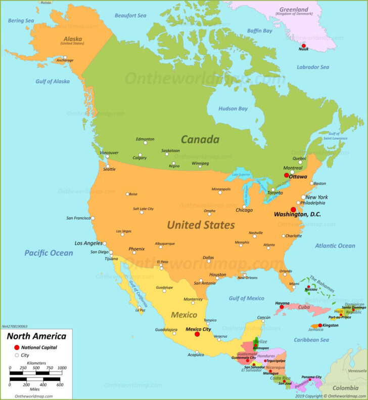 Map of North America Printable Free