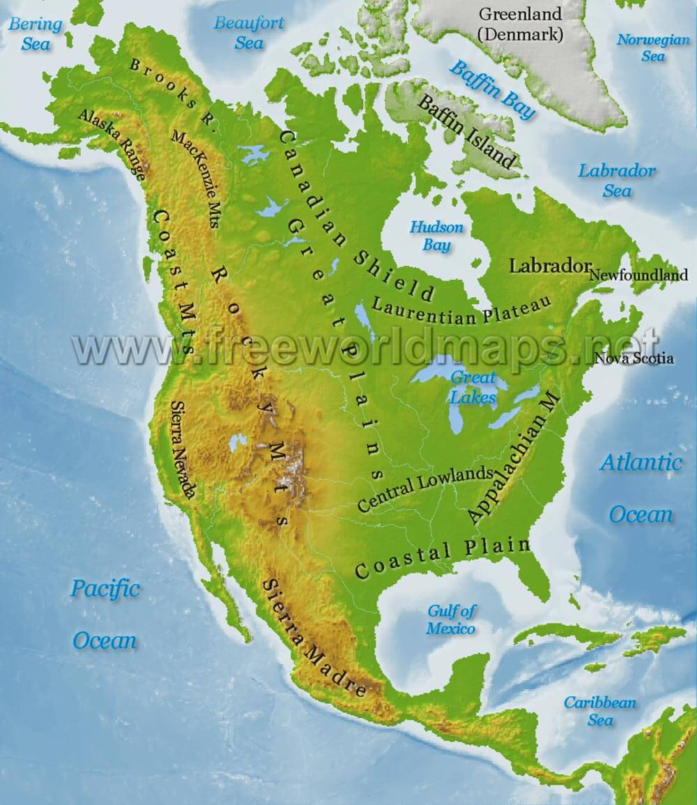 North America Physical Map – Freeworldmaps with North and South America Physical Map