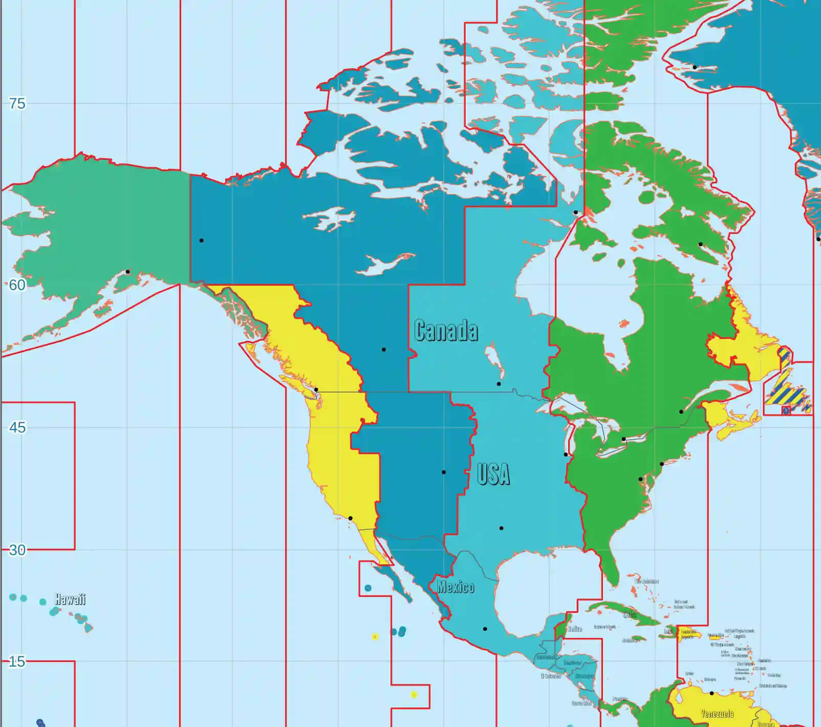 North America Time Zones With Cities &amp;amp; States - Guide Of The World inside Map of North America and South America with Time Zones
