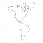 North And South America Line Continent. America Linear Map. Vector In Outline Map Of North America And South America