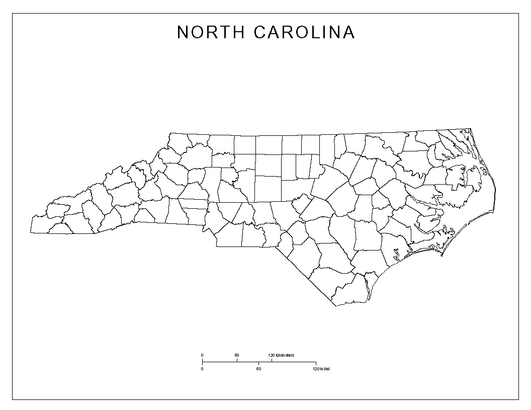 North Carolina Blank Map inside Printable Map of North Carolina Counties