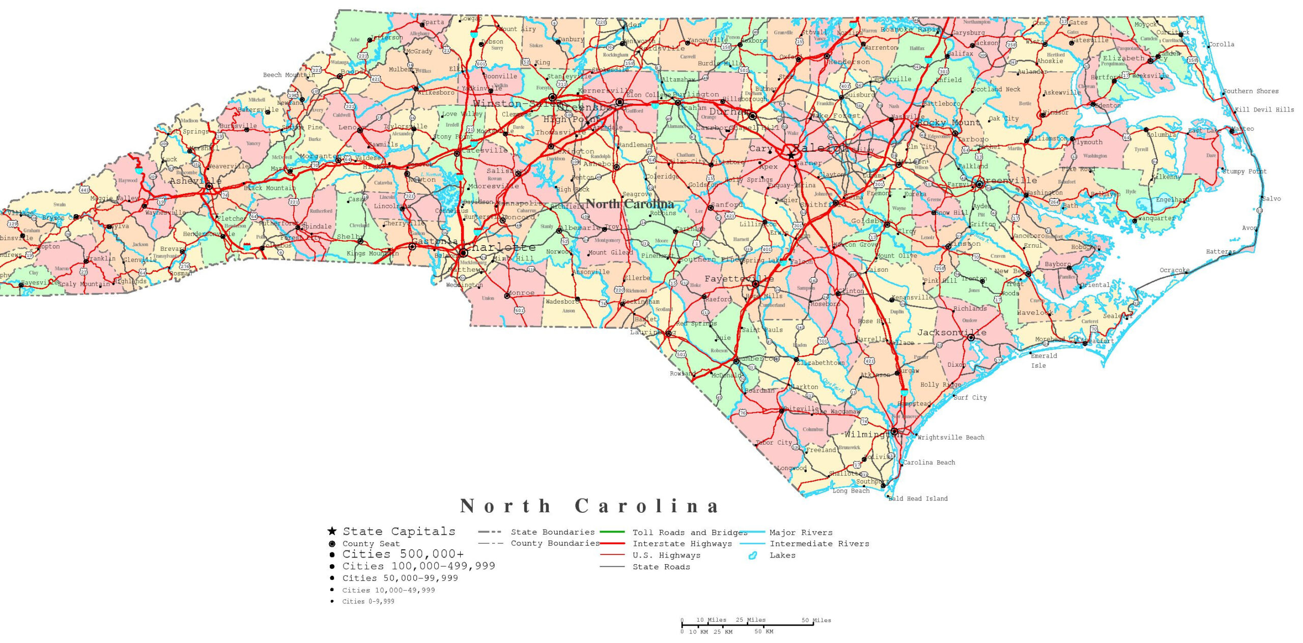 North Carolina Printable Map throughout Free Printable Map Of North Carolina