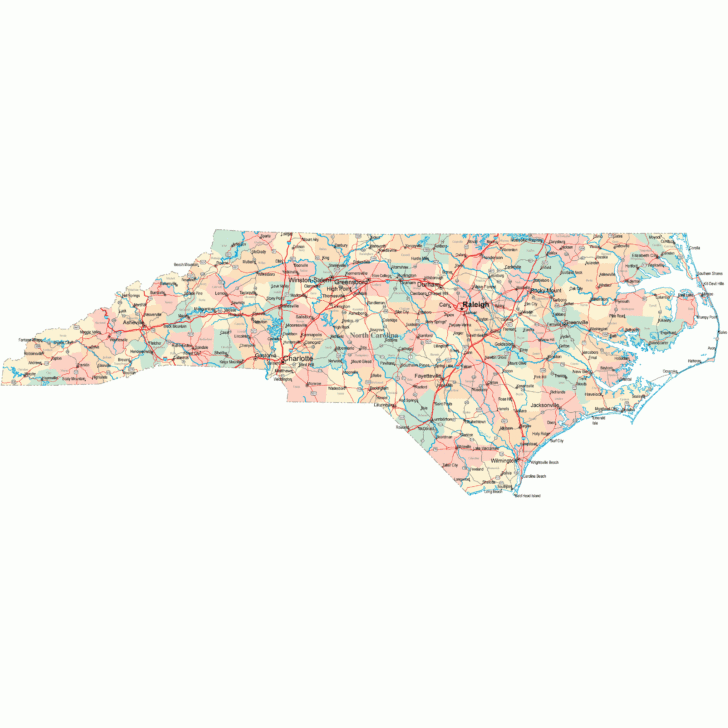 Free Printable Map of North Carolina