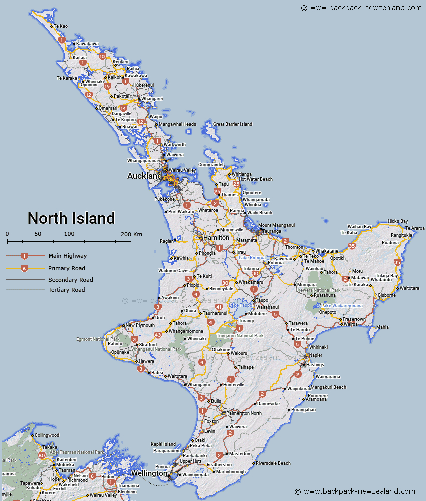 North Island Map - New Zealand Road Maps within Printable Map of North Island New Zealand