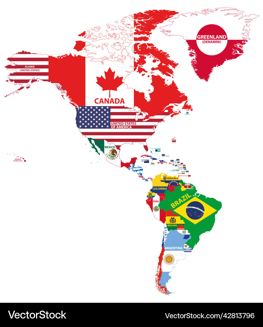 North &amp;amp; South America Map With Flags Vector Image with regard to Map Of North America And South America Together