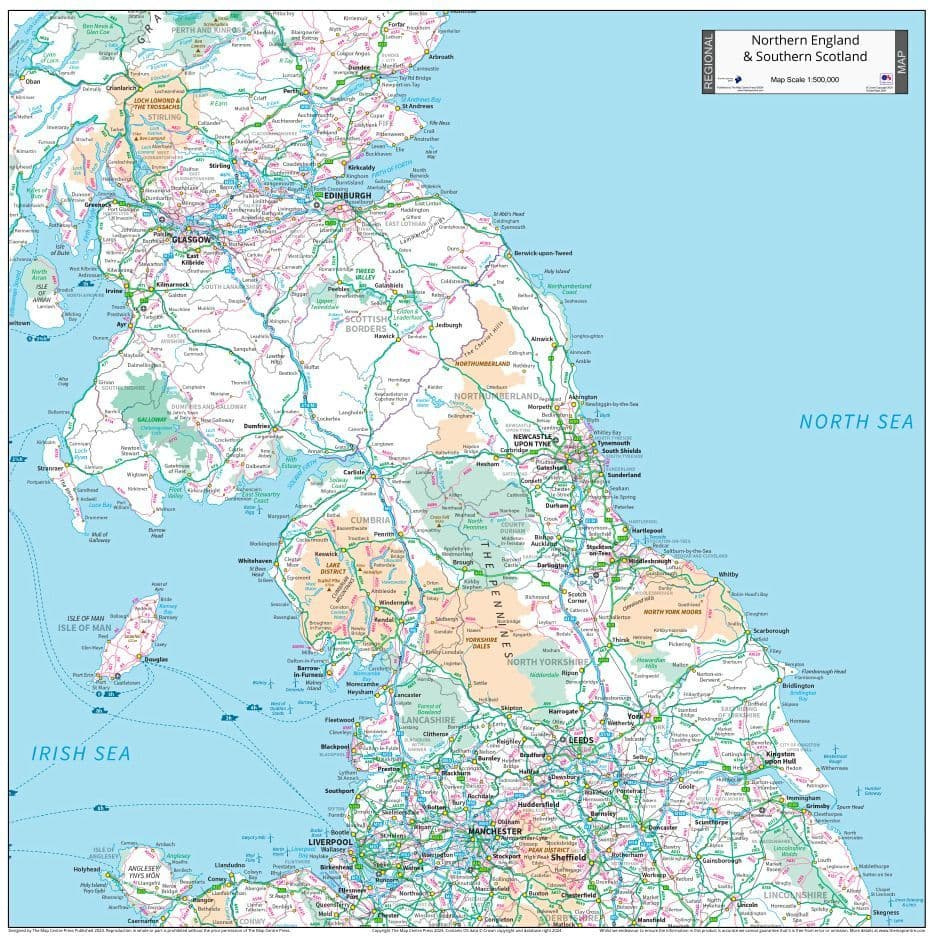 Northern England &amp;amp; Southern Scotland - Planning Wall Map - 2024 pertaining to Detailed Map of England and Scotland