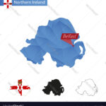 Northern Ireland Blue Low Poly Map With Capital Vector Image Pertaining To Capital Of Northern Ireland Map