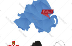 Northern Ireland Blue Low Poly Map With Capital Vector Image pertaining to Capital Of Northern Ireland Map